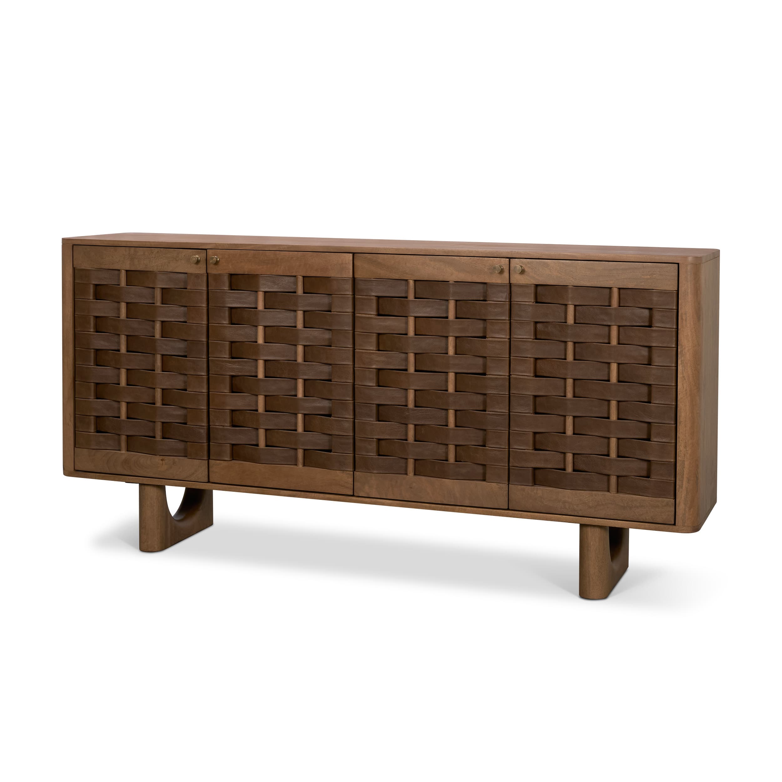 Wexlan Solid Wood w/ Leather Weave 4 Door Closed Sideboard — product photograph