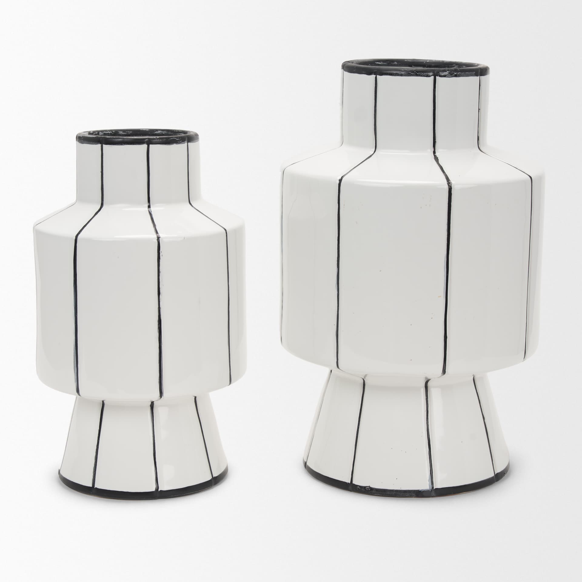 Dinah Large White w/ Black Stripes Ceramic Vase — product photograph