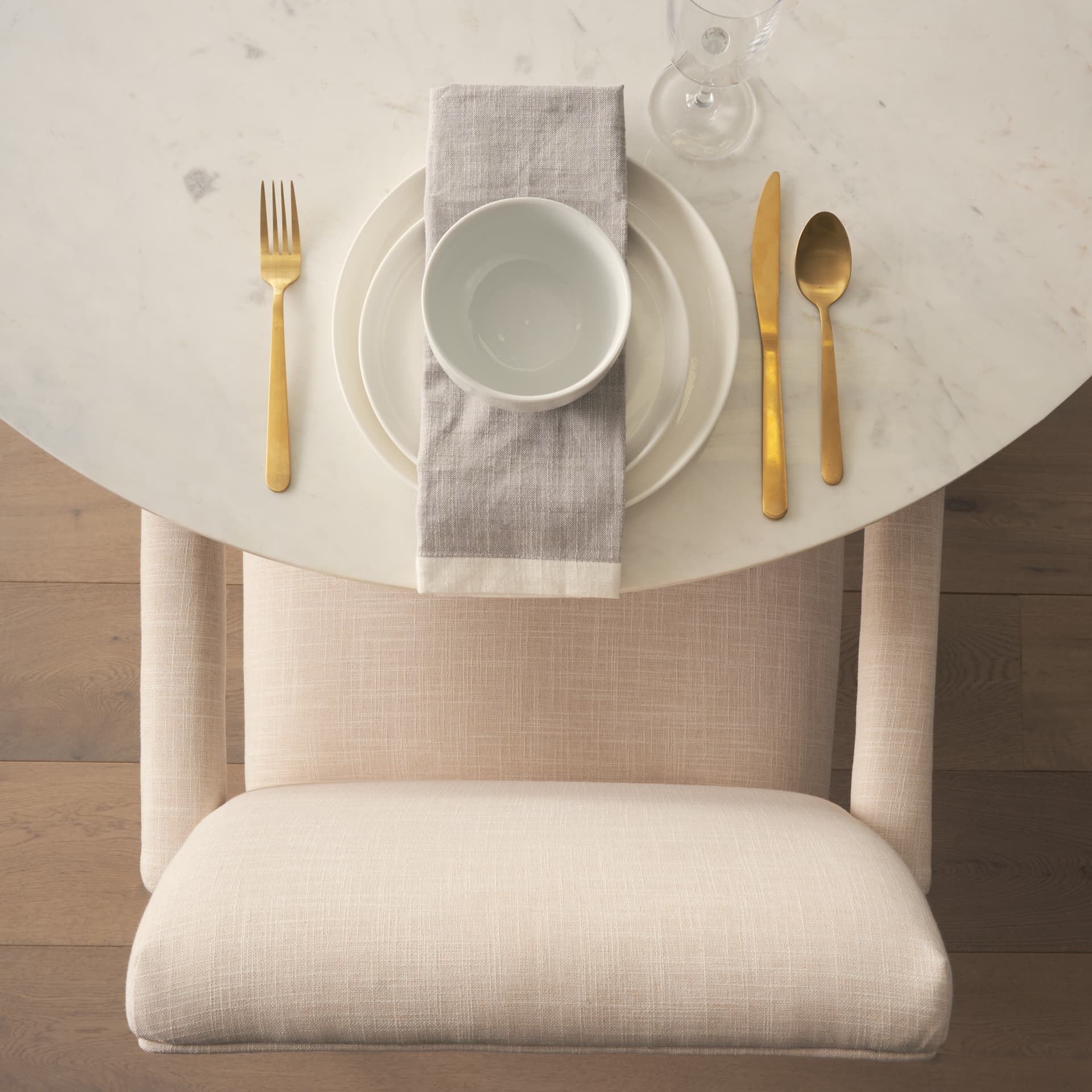 Allyson 42" Round Pedestal Dining Table | Banswara White Marble & Brown Wood | Seats 4 — product photograph