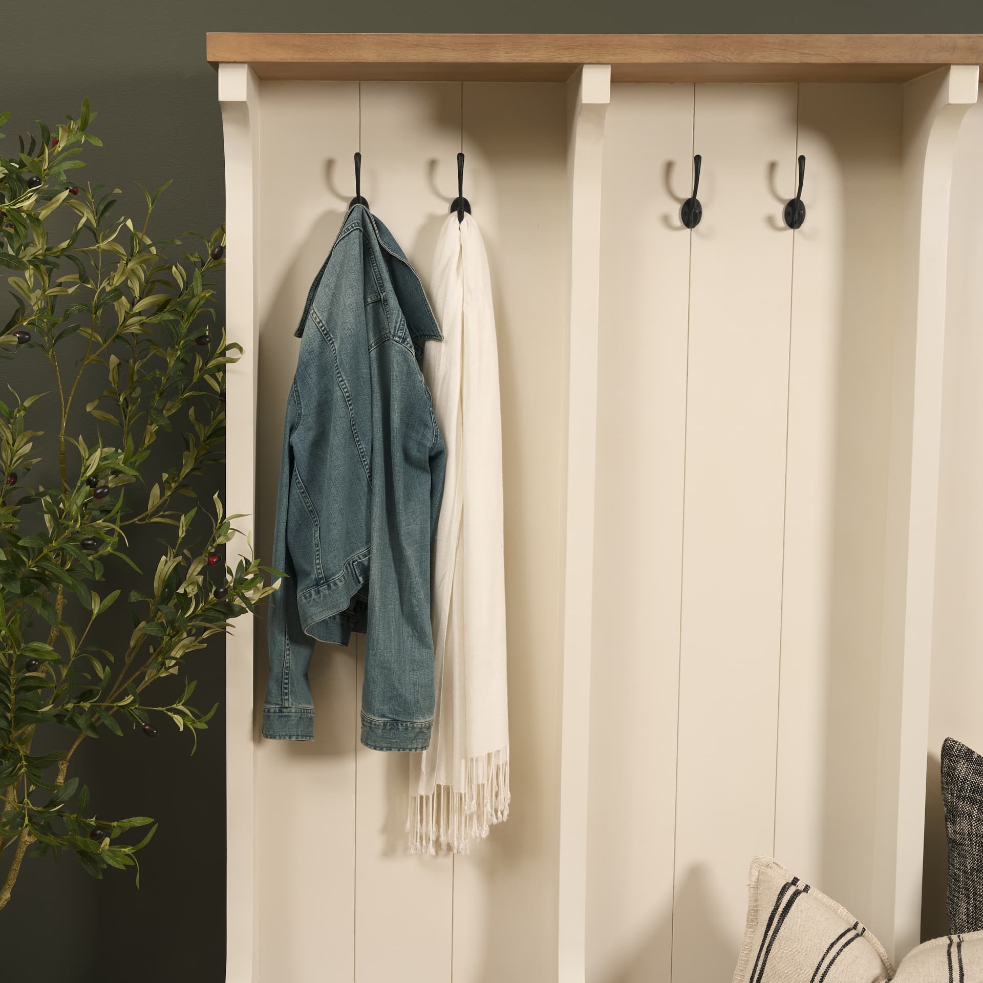 Fairview IV 61L x 17W White And Brown Wood With Storage Hall Tree — product photograph