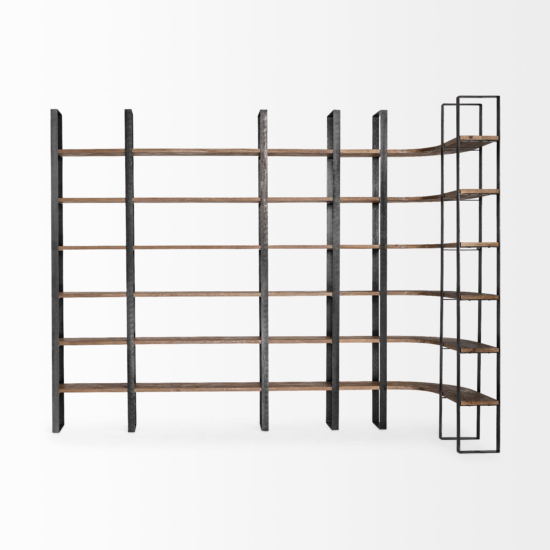Taunton II 80L x 10.5W x 90H Dark Brown Wood And Black Iron Six Shelving Unit — product photograph