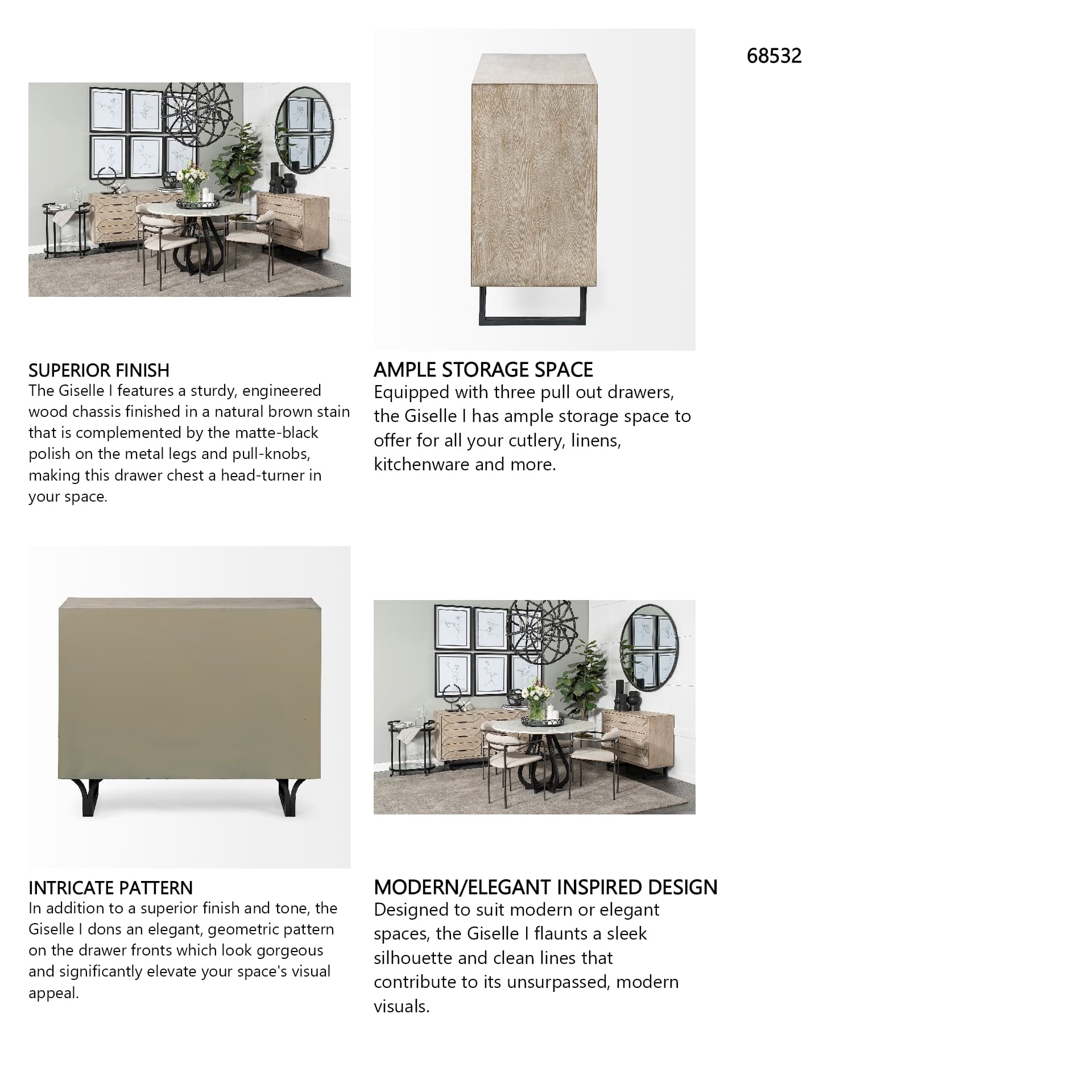 Giselle I 40L x 16W Light Brown Fir Veneer 3 Drawer Accent Cabinet — in a styled room