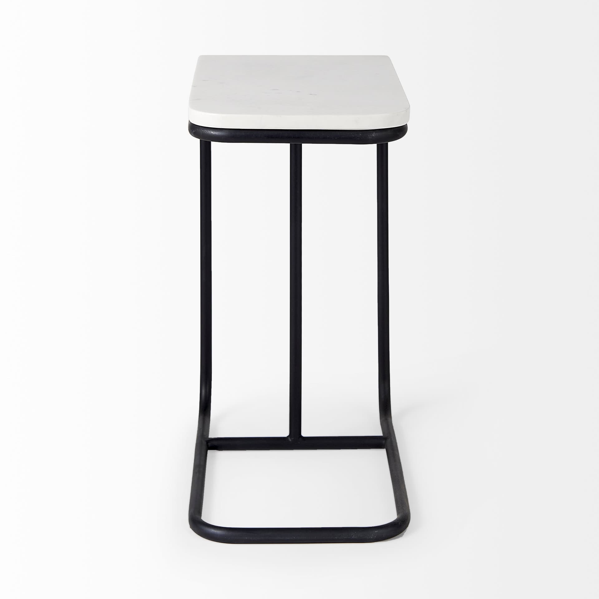 Kyra 12.0L x 20.0W x 23.0H White Marble Top W/Black Iron Frame C-Shaped End and Side Table — product photograph