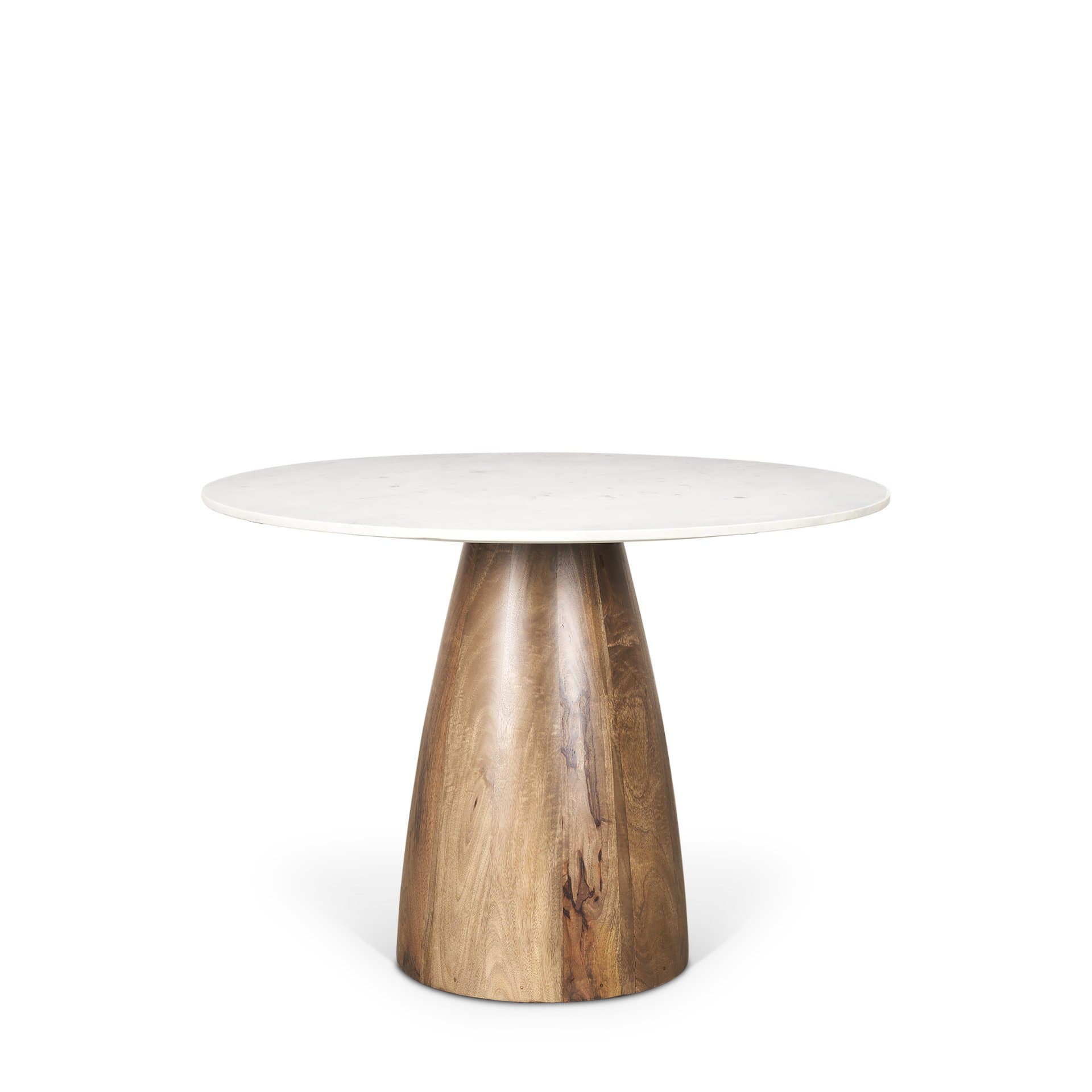 Allyson 42" Round Pedestal Dining Table | Banswara White Marble & Brown Wood | Seats 4 — product photograph