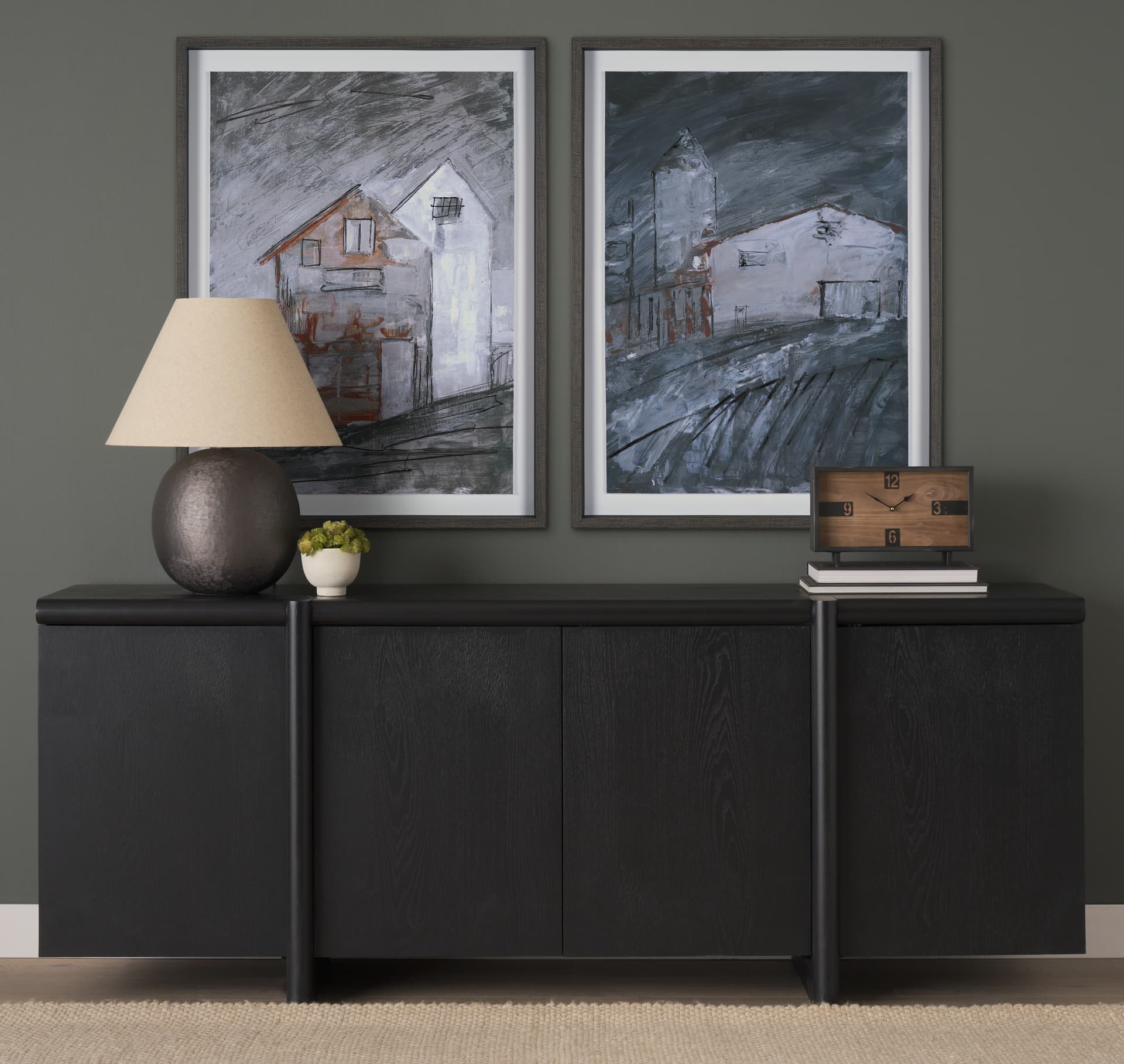 Community 3D by Mercana Studio Hand-Embellished Textured Framed Artwork Matted under Glass — in a styled room