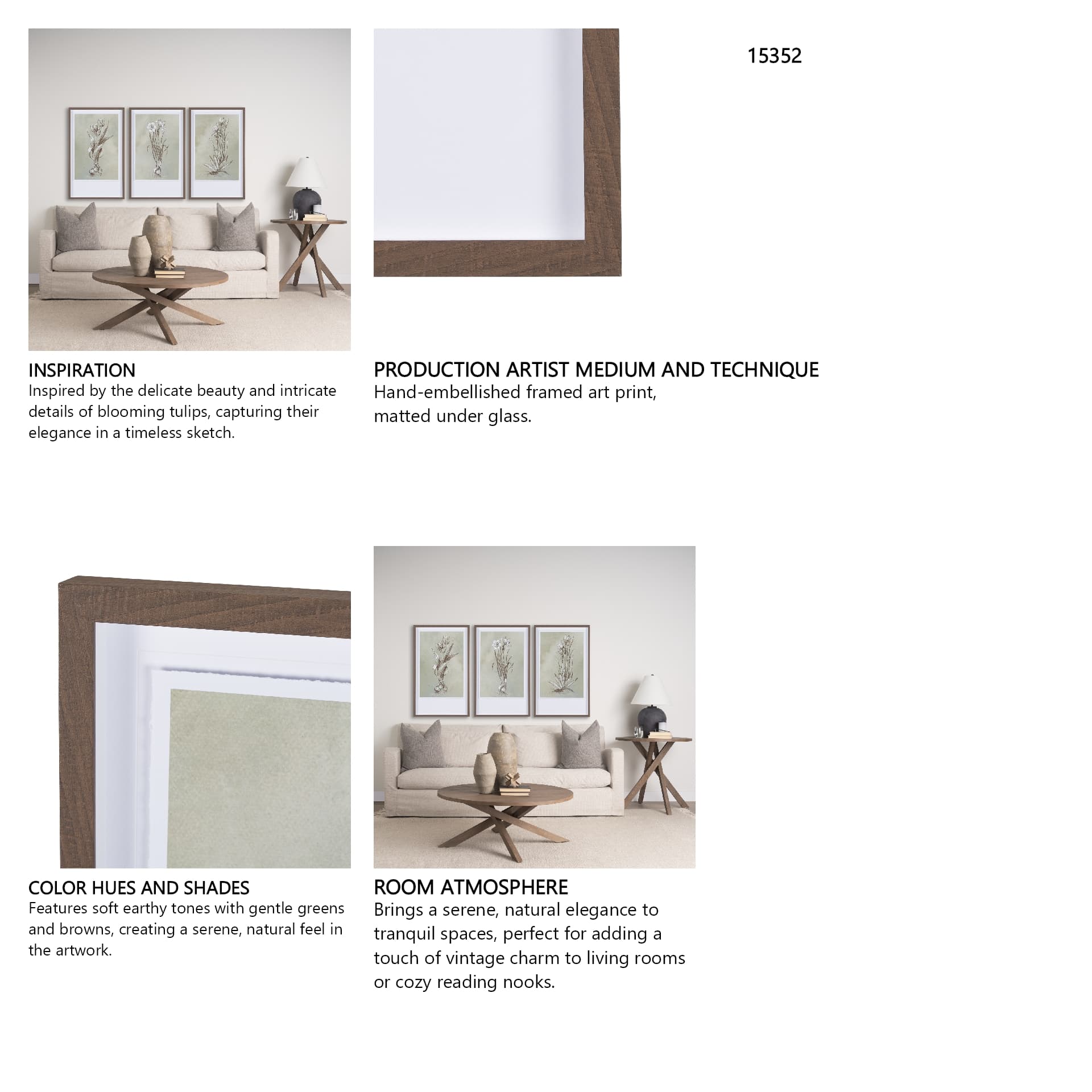 Botanical Sketch I (green) by Mercana Studio Hand Embellished Framed Art Print Matted under Glass — in a styled room