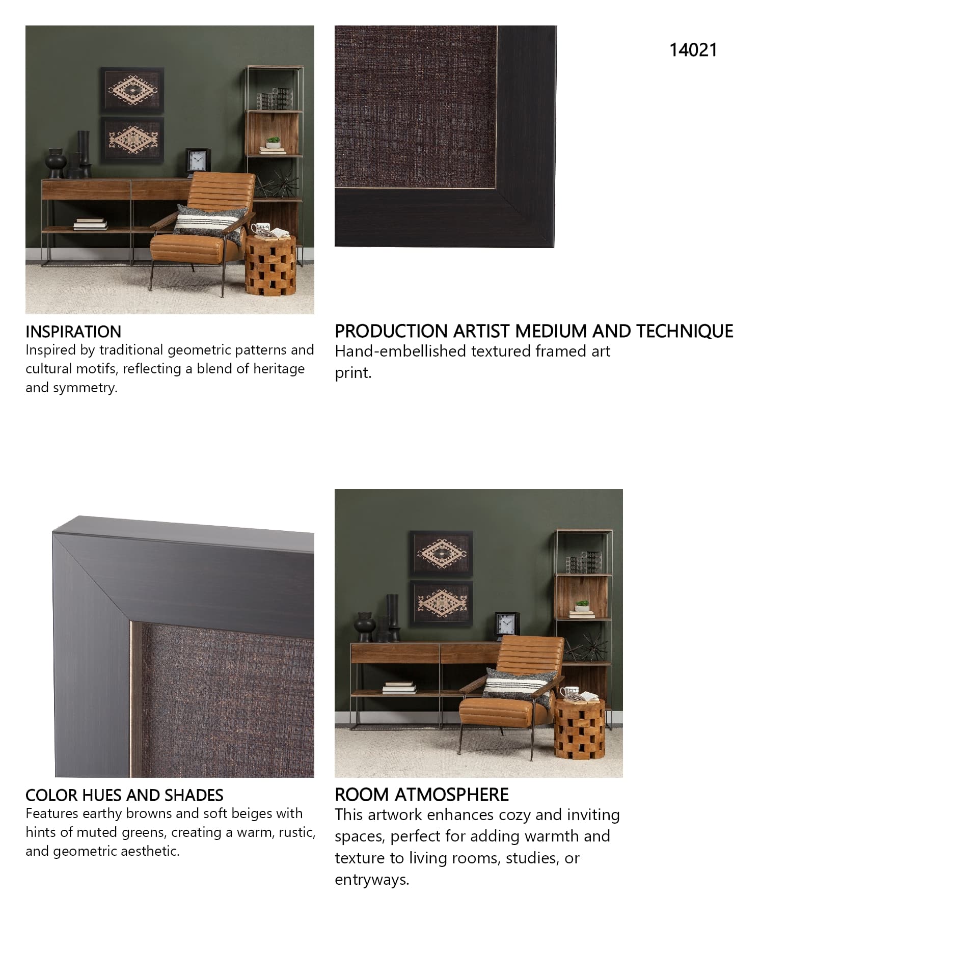 Brown Tapestry V by Mercana Studio a Hand Embellished Textured Framed Art Print — in a styled room