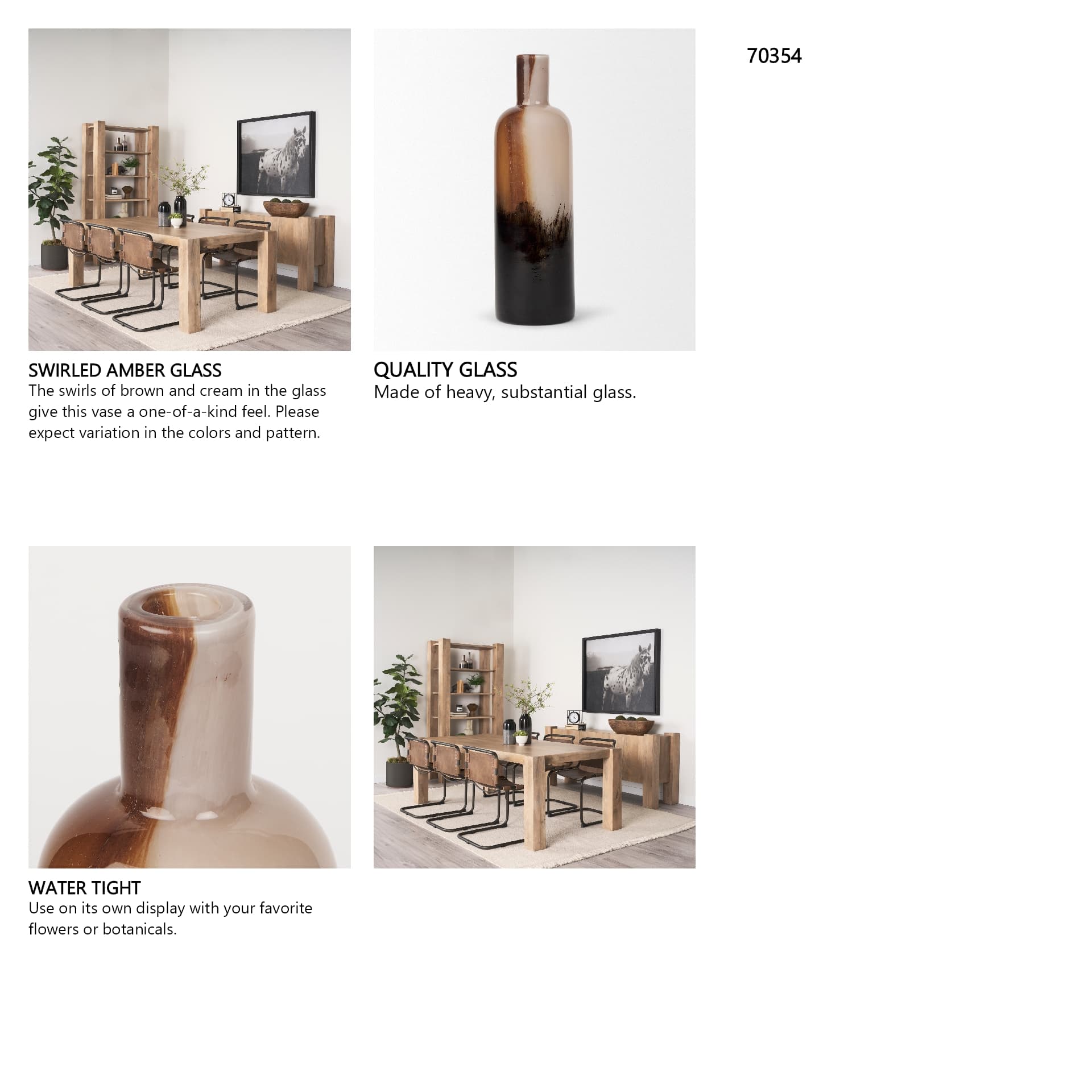 Marans Tall Amber Multi-Color Glass Vase — in a styled room