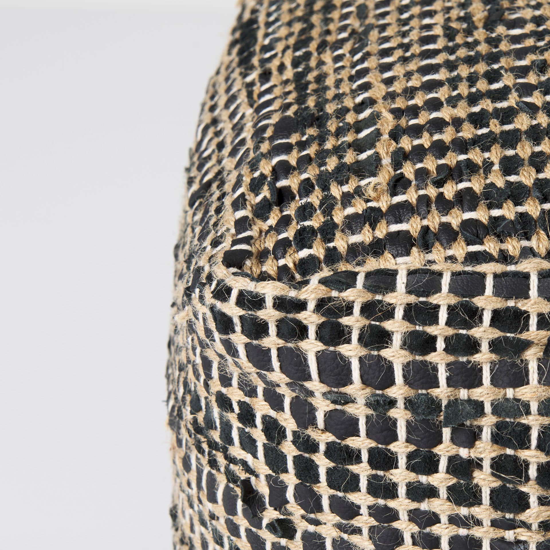Aalia 16.0L x 16.0W x 16.0H Charcoal Leather and Jute Pouf — product photograph
