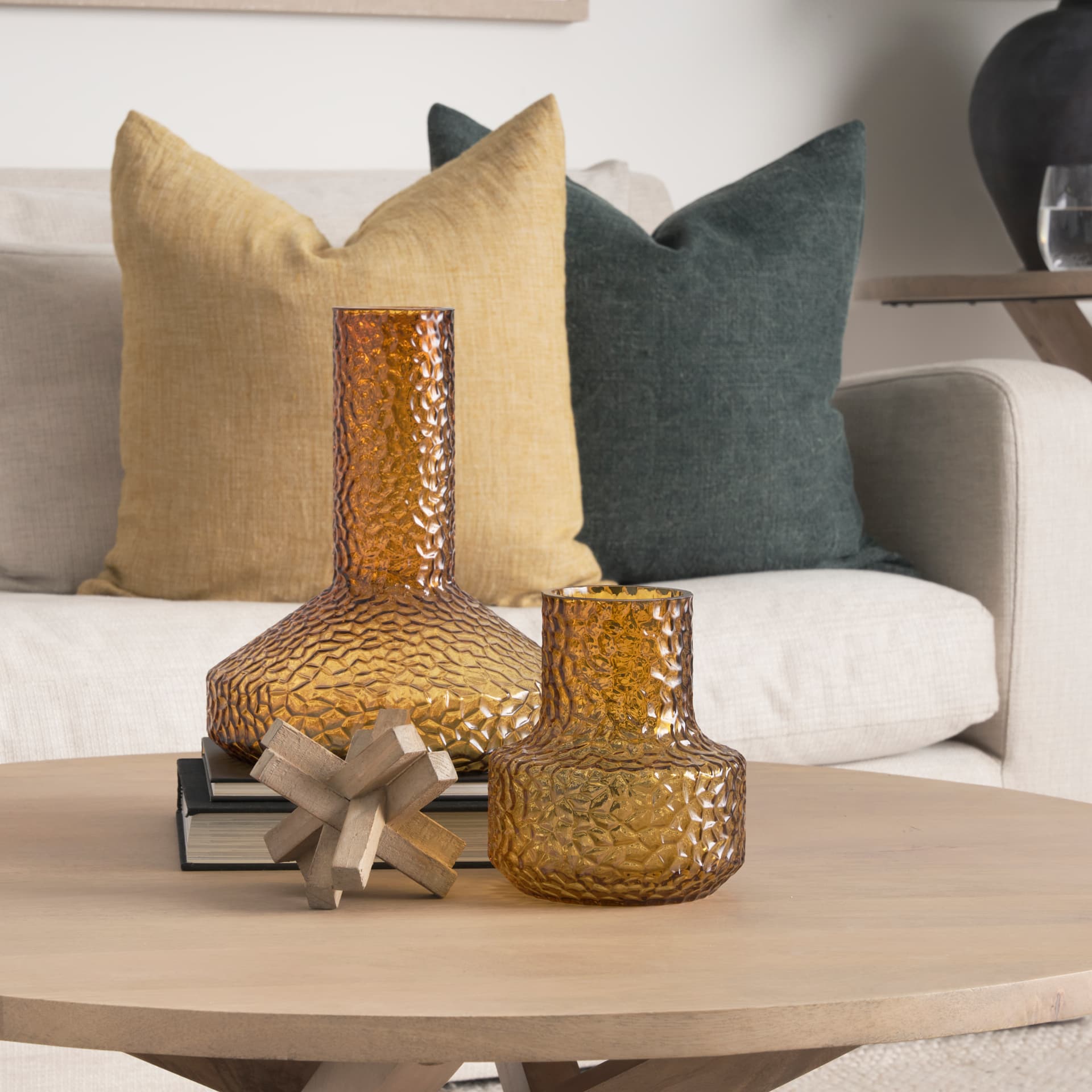 Jolene 7" Amber Waterglass Glass Vase — in a styled room