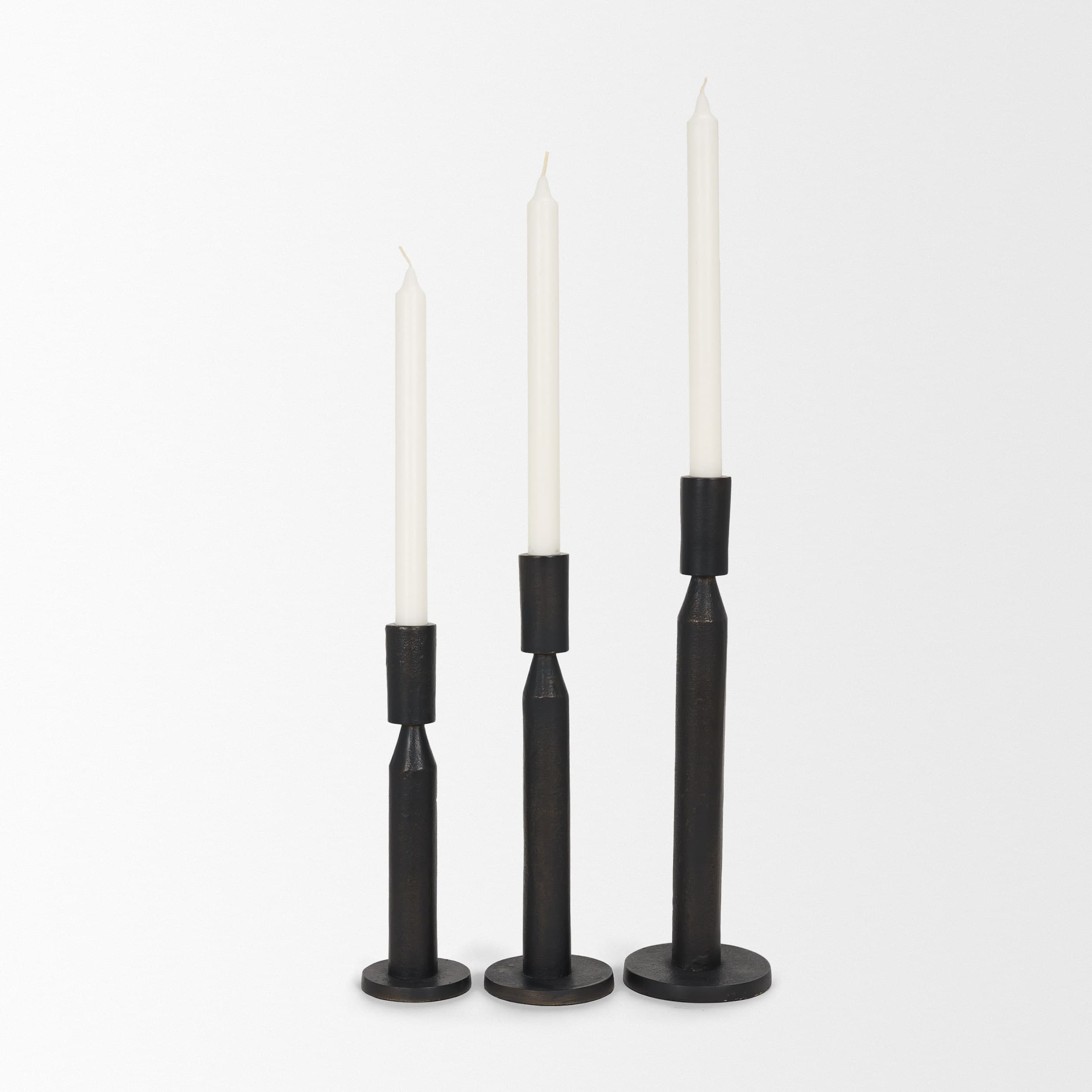 Declan Textured Matte Black Cast Metal Taper Candle Holder — product photograph