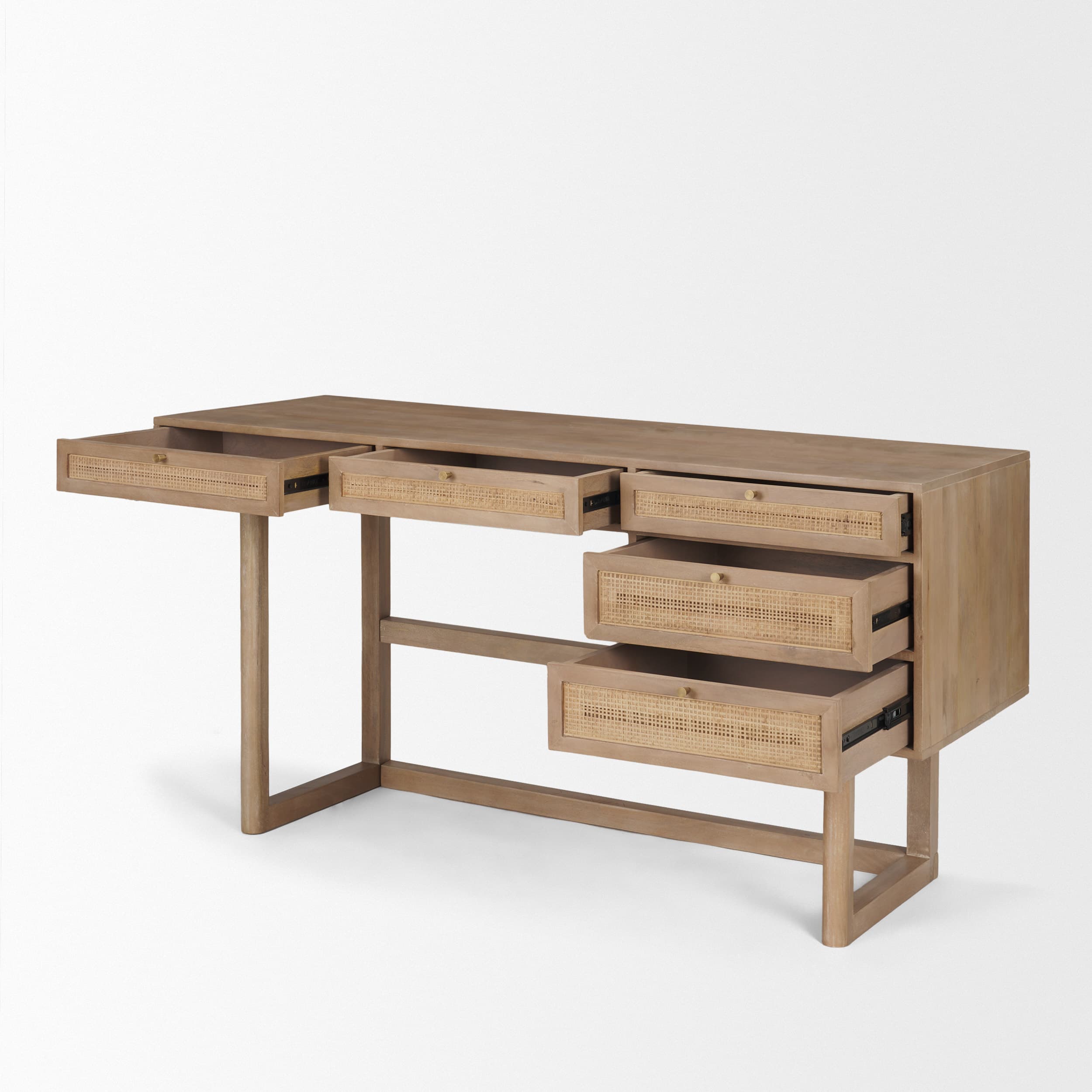 Grier 60" Light Brown Solid Wood W/Cane Office Desk — product photograph