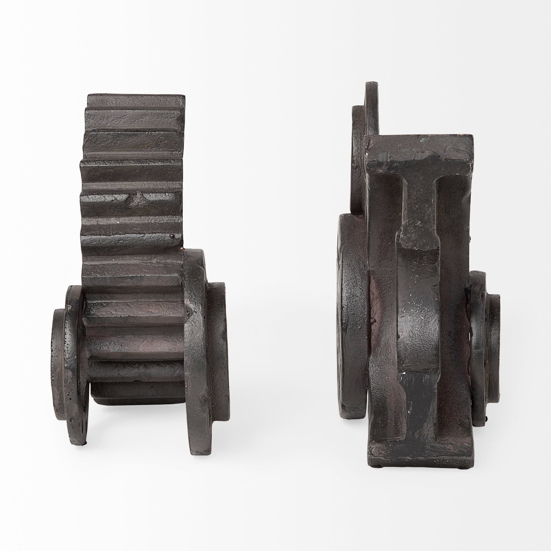 Cogsworth Set of 2 14L x 4W Brown Resin Industrial Gear Bookends — product photograph