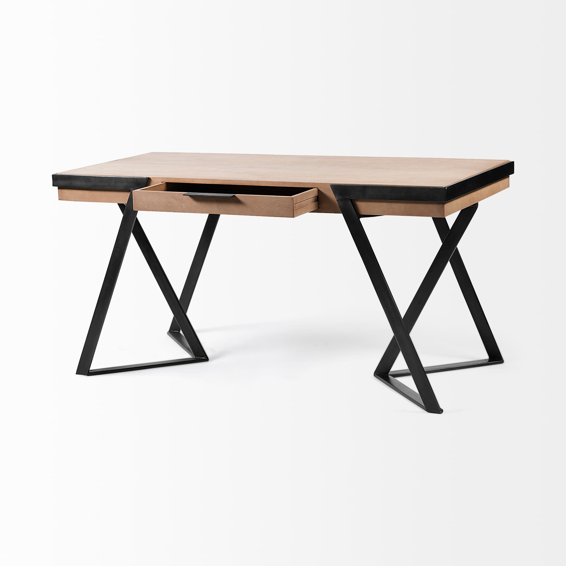 Steinbeck 61L x 28.75W x 30H Light Brown Wooden Iron Frame Office Desk — product photograph