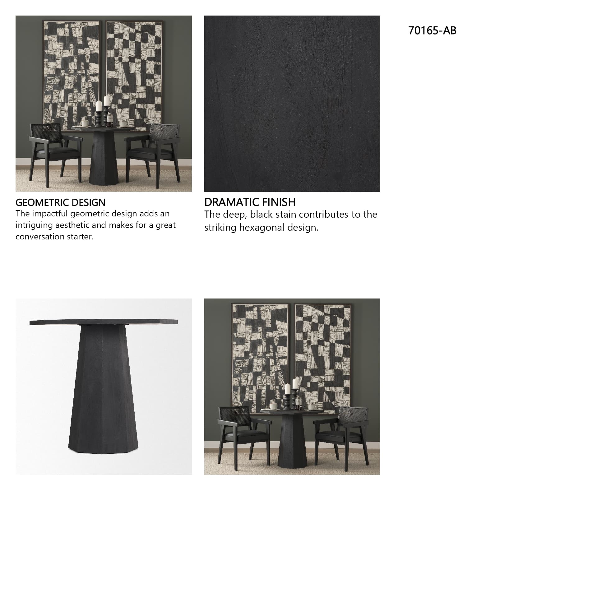 Maxine Hexagonal Black Wood Foyer Table — in a styled room