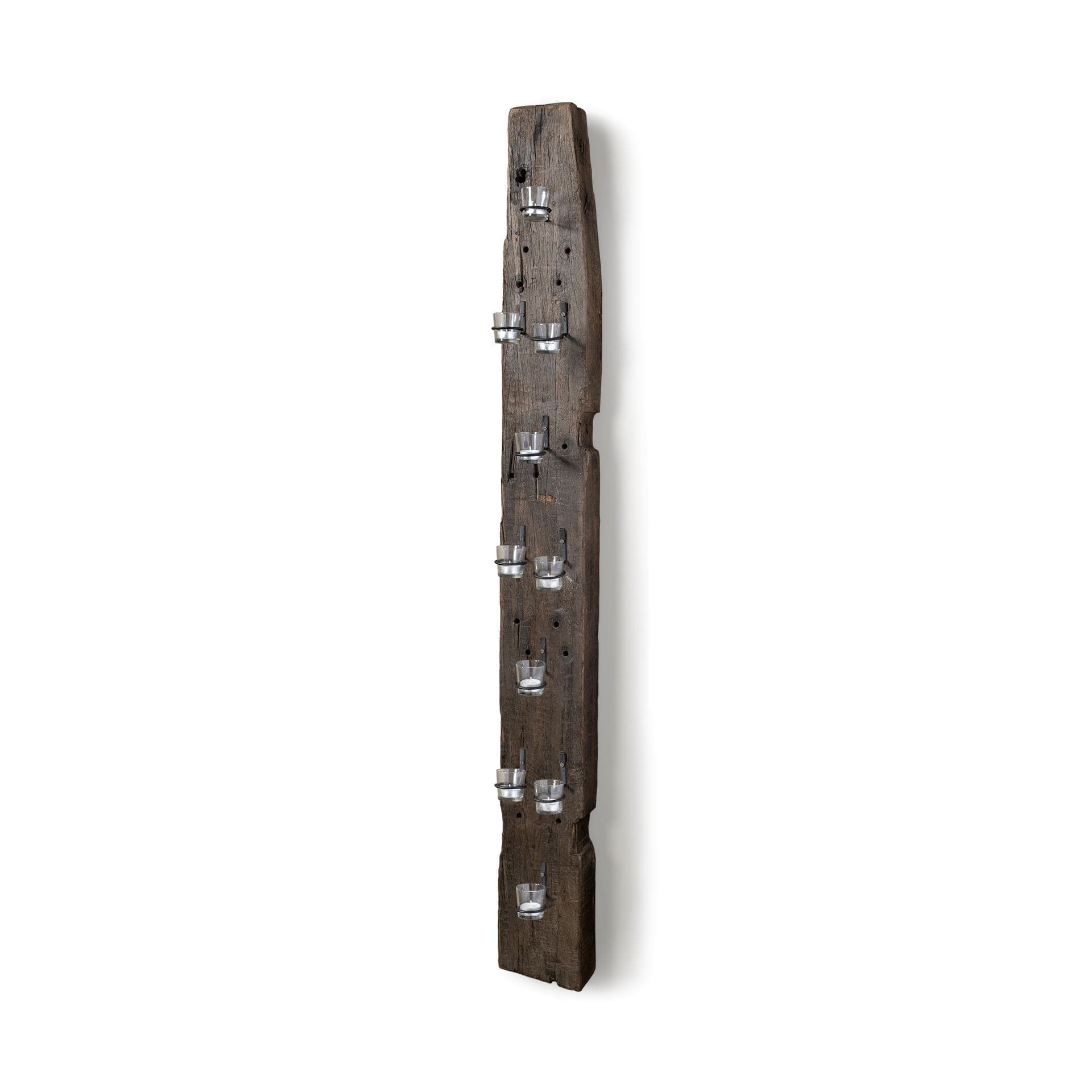 Burlington 66"H Brown Reclaimed Wood 10 Metal Ring Wall Candle Holder — product photograph