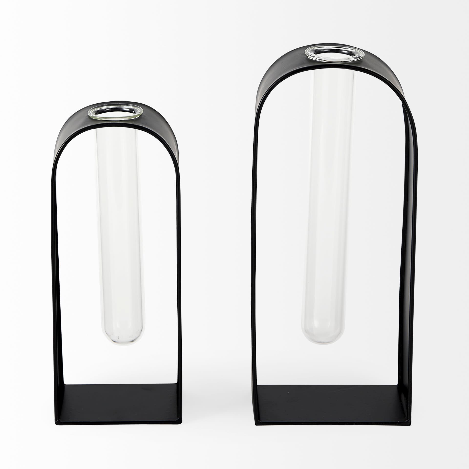 Boyer 5.1L x 3.0W x 12.0H Black Metal W/Glass Set of Two Test Tube Decorative Objects — product photograph