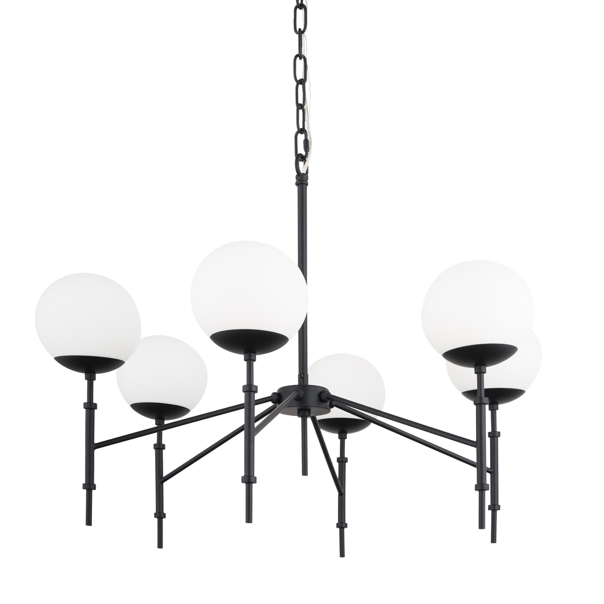 Edie Matte Black Metal w/ Frosted Glass Globes 6-Light Chandelier — product photograph