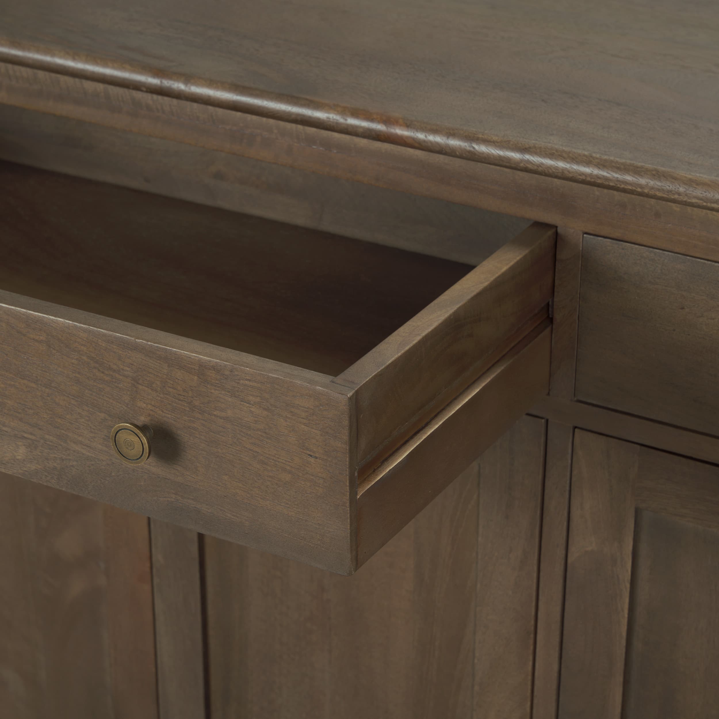 Baron Dark Brown Solid Wood w/ Antiqued Aged Brass Knobs 3-Drawer 6-Door Sideboard — product photograph