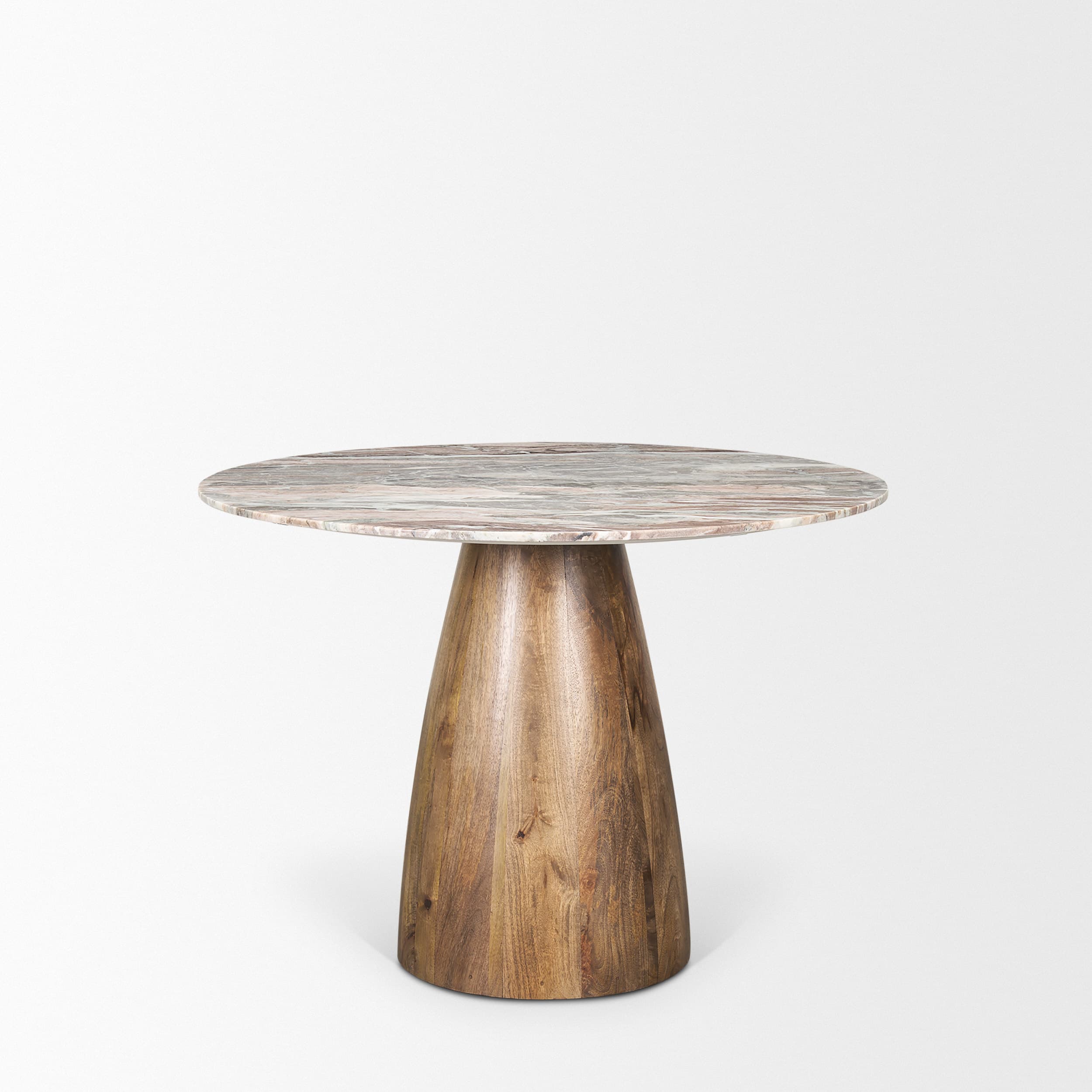 Allyson 42" Round Pedestal Dining Table | Savar Pink Marble & Brown Wood | Seats 4 — product photograph