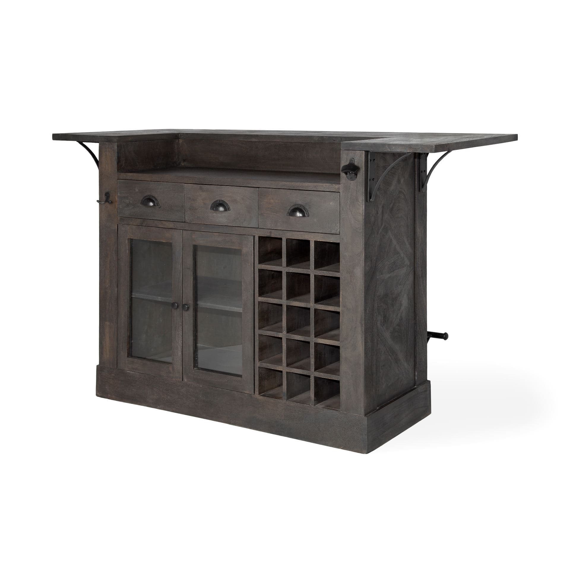 Cheers Dark Brown Solid Wood Wine Bottle Storage Kitchen Island — product photograph