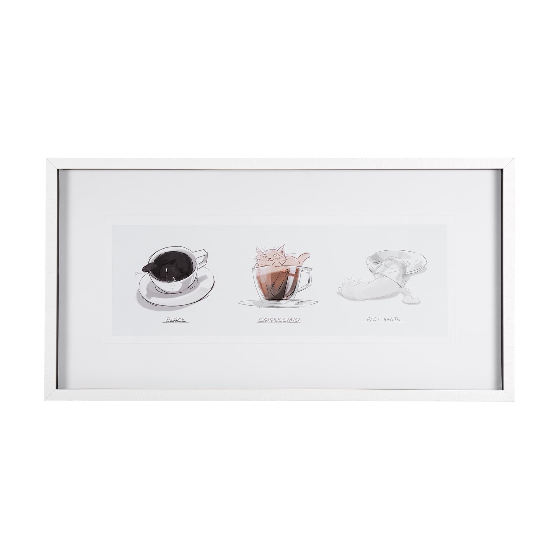 Coffee Cat by Mercana Studio a Framed Art Print Matted under Glass — product photograph