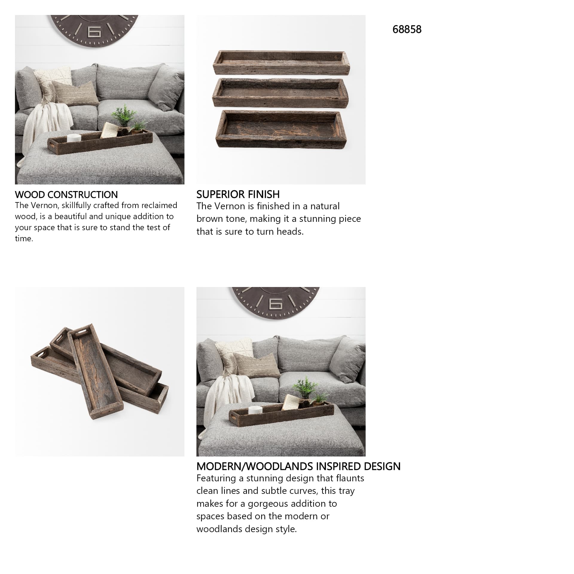 Vernon (Medium) 30L x 7W Brown Reclaimed Wood Tray — in a styled room