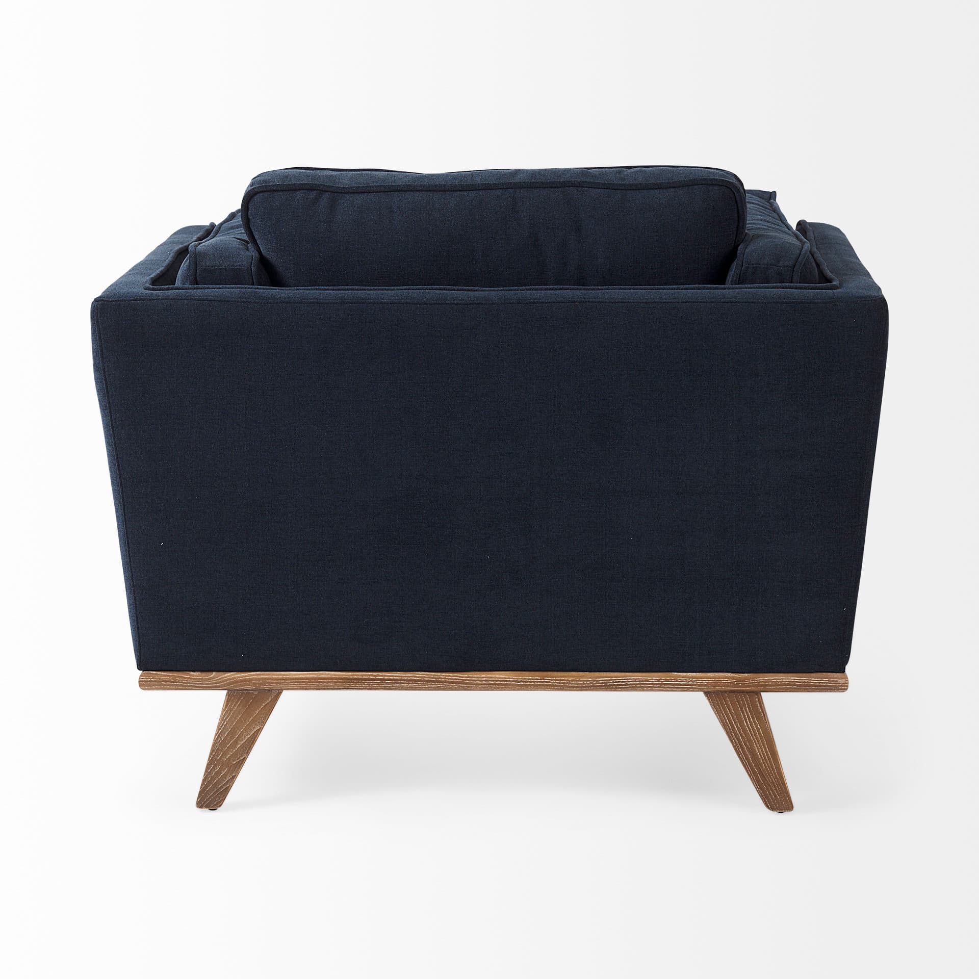 Brooks 41.7L x 34.8W x 33.5H Navy Blue Fabric Chair W/ Medium Brown Wooden Legs — product photograph