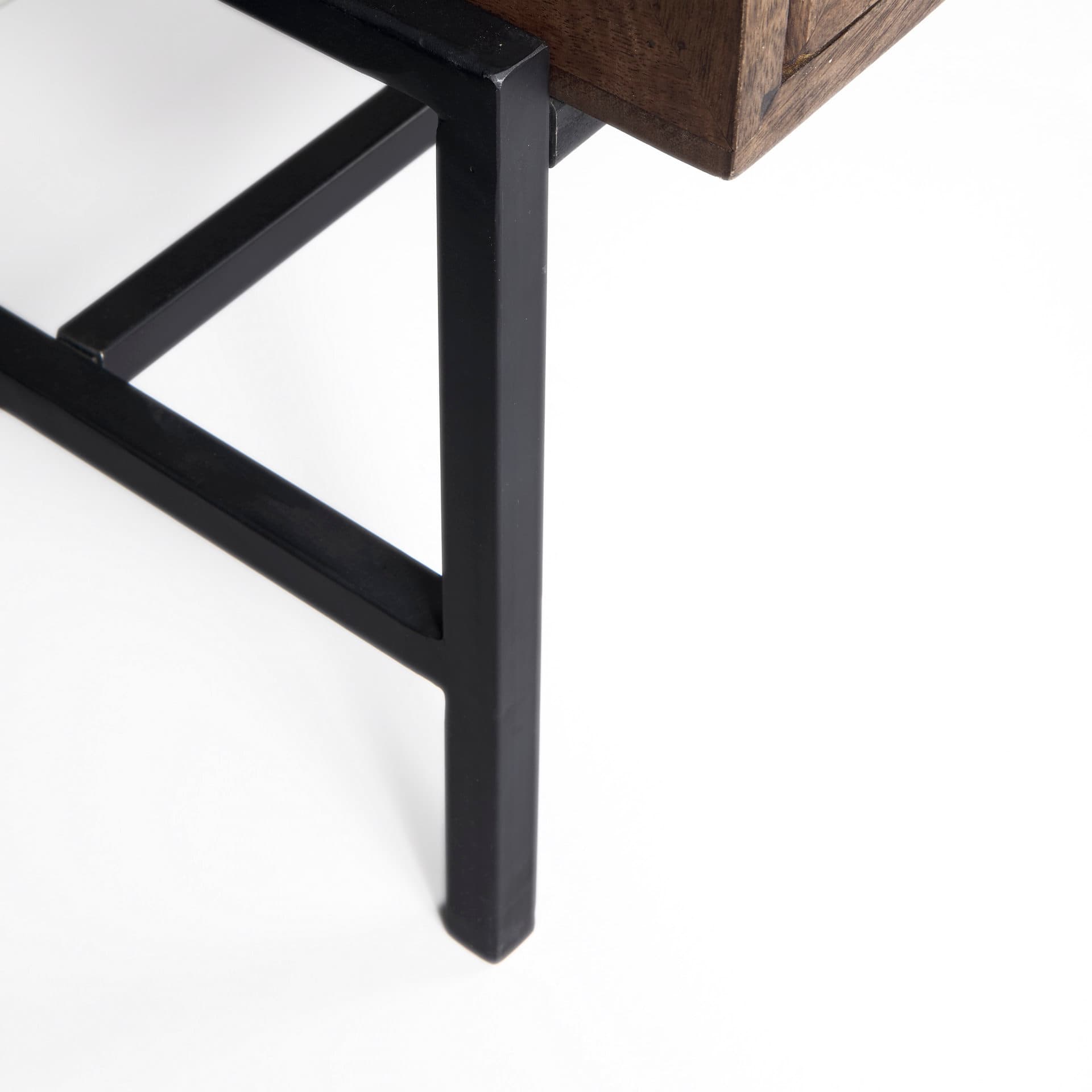 Arelius 70L x 18.75W x 32H Medium Brown, Black Metal Base w/ 4 Glass Door Cabinets Sideboard — product photograph
