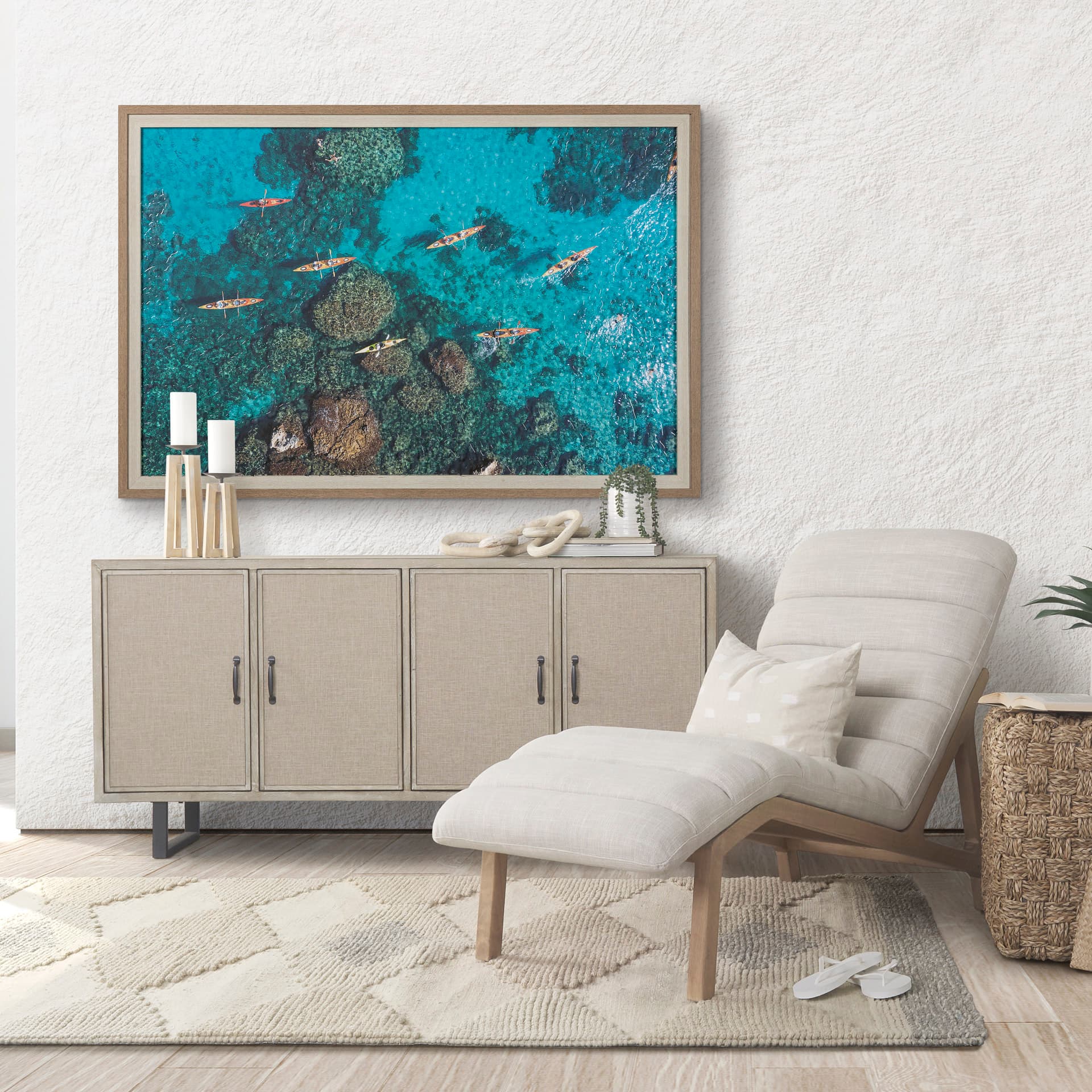 Anthony Quinn Bay by Michele Falzone a Hand Embellished Textured Framed Photo Art Print Matted under — in a styled room