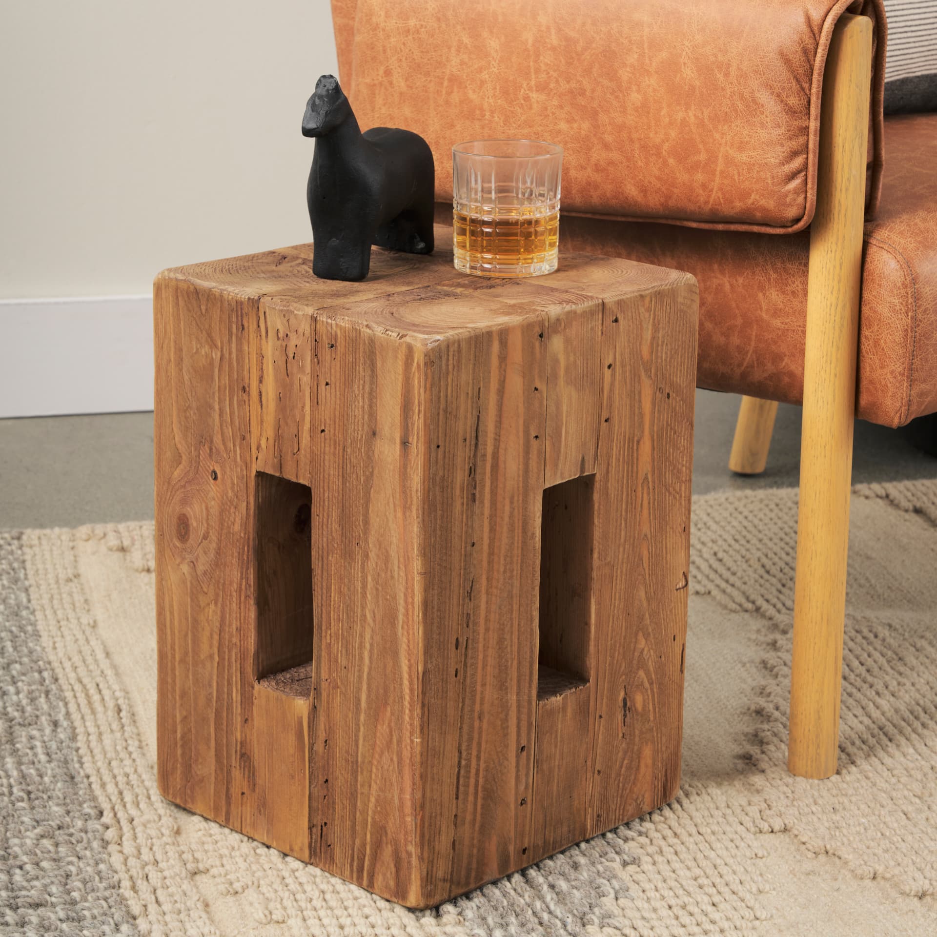 Waylen Natural Wood Block Accent Stool — product photograph