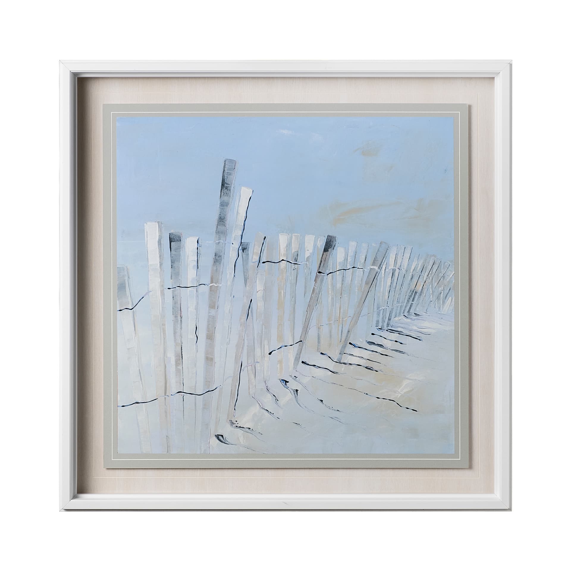 Ocean Fence by Mercana Studio a Hand Embellished Textured Framed Art Print Matted under Glass — product photograph