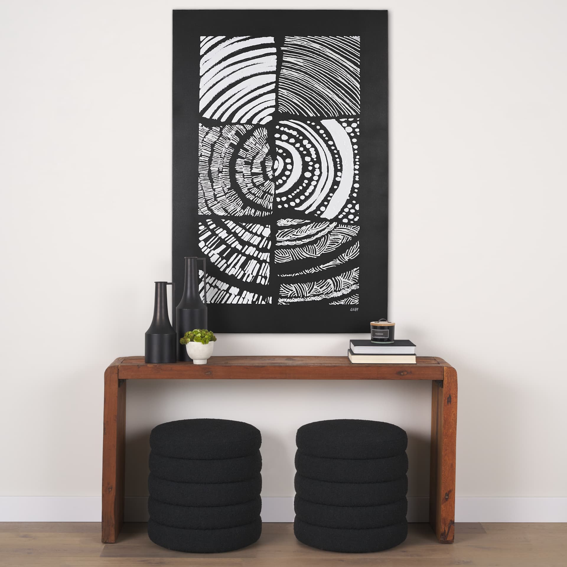 Maze II by Alarm a Hand Embellished Textured Canvas — in a styled room