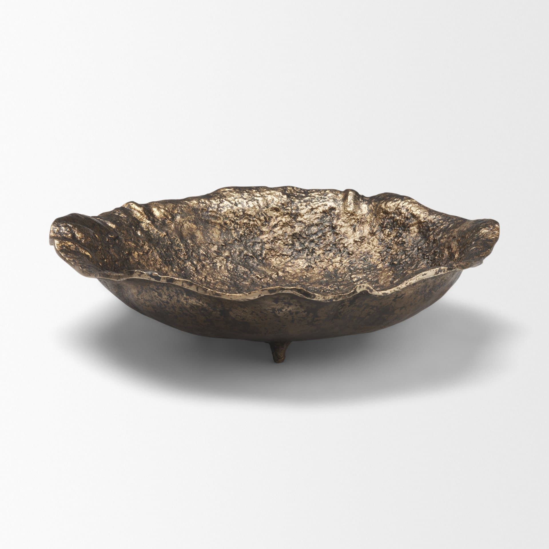 Verdant Small Antiqued Brass Metal Decorative Centerpiece Bowl — product photograph
