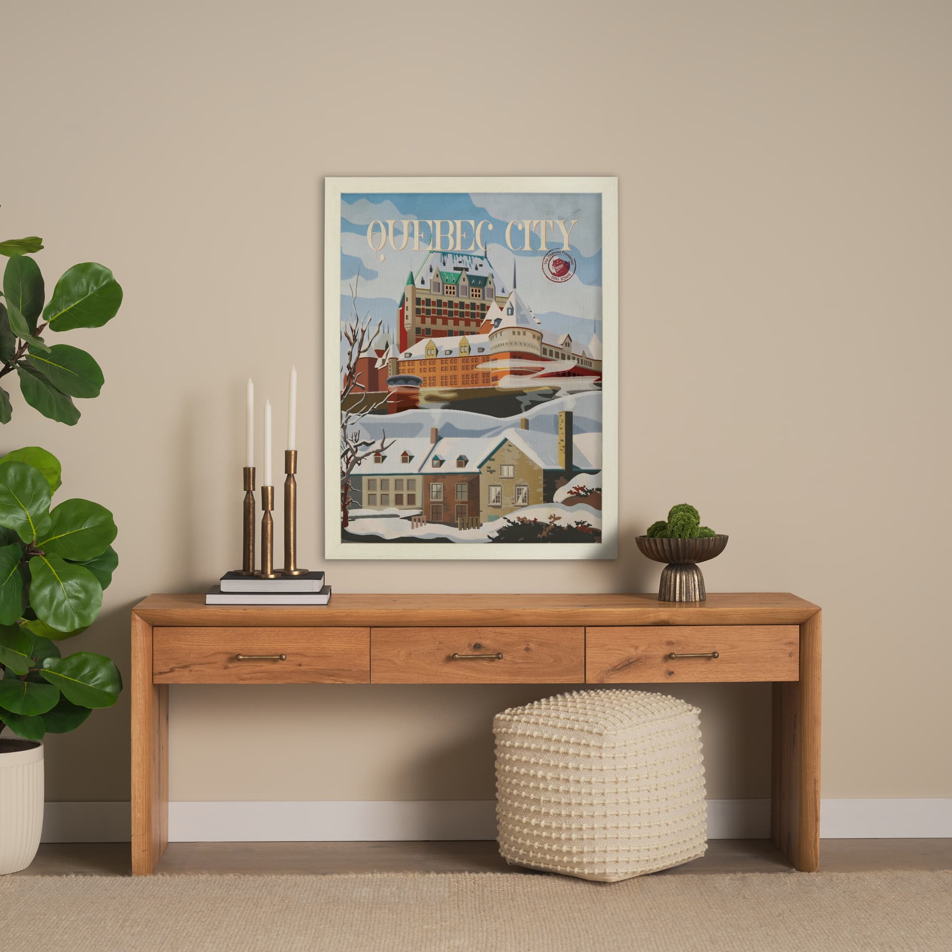 Quebec City Go Canada (L) by Mercana Studio a Hand Embellished Decograph Framed Art Print — in a styled room