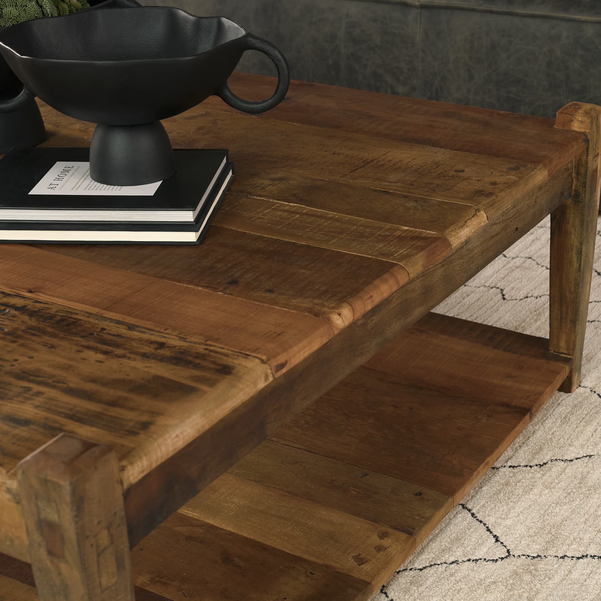Ashwick Dark Brown Reclaimed Wood Square Coffee Table — product photograph