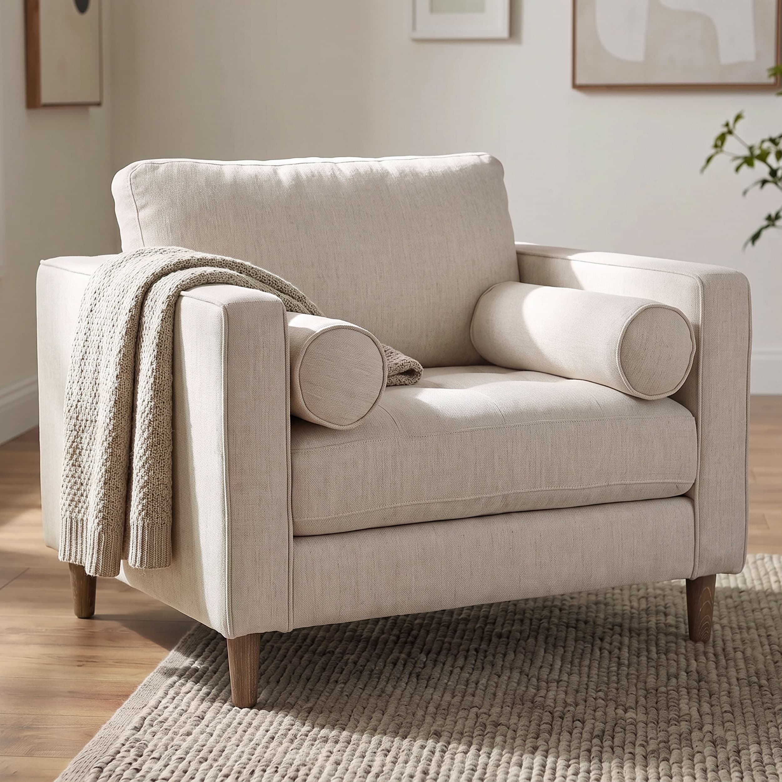 Loretta 40.7L x 36.2W x 33.9H Cream Fabric Chair W/ Two Bolster Cushions — product photograph