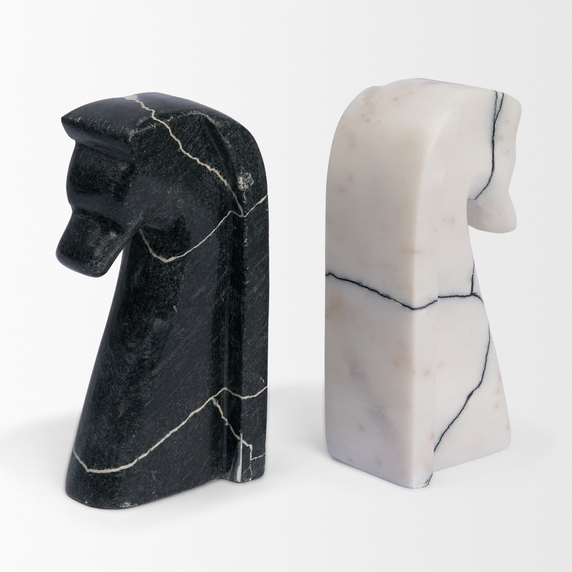 Cavalli Black and White Marble Horse Bookends — product photograph