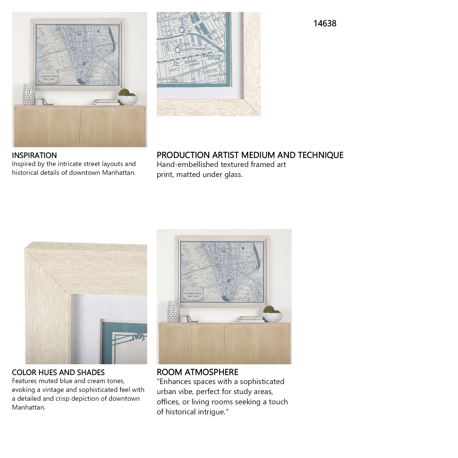 Manhattan Map II by Mercana Studio a Hand Embellished Textured Framed Art Print Matted under Glass — in a styled room