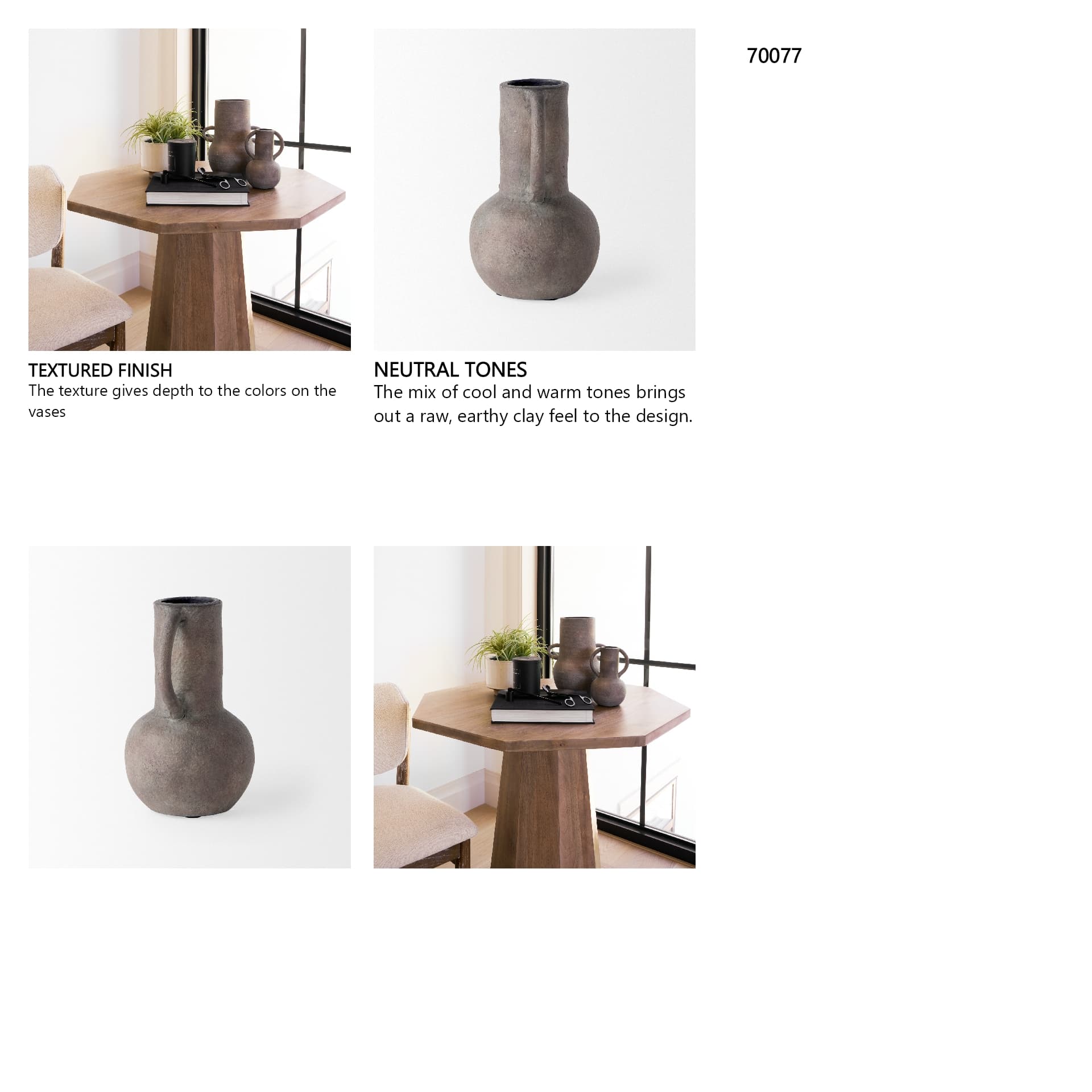 Armani 6.7H Brown-Gray Double Ear Vase — in a styled room