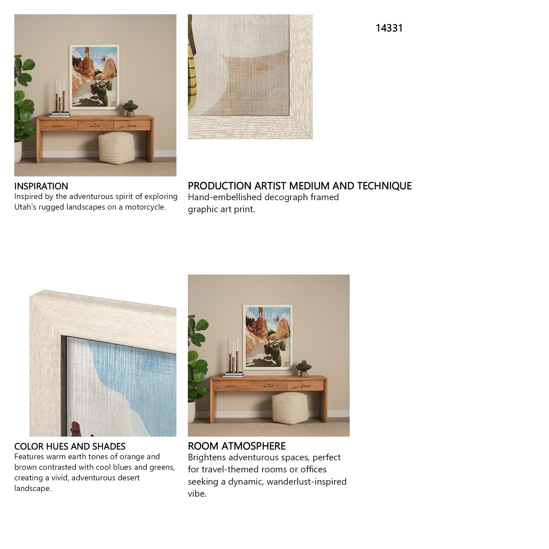 Utah Go USA (L) by Mercana Studio a Hand Embellished Decograph Framed Art Print — in a styled room