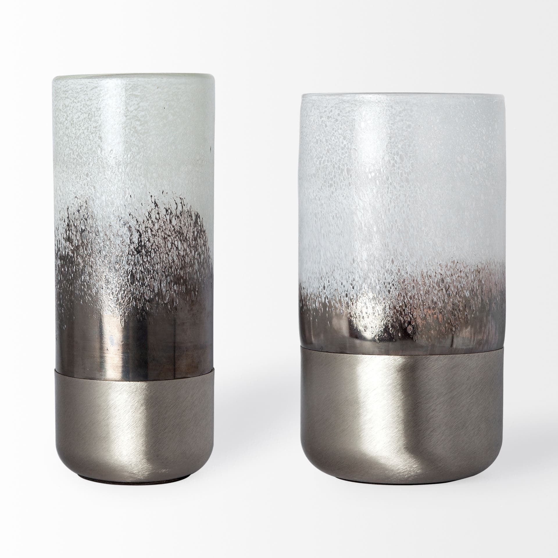 Baltic II Large White Brushed Silver Metal Bottom Glass Vase — product photograph