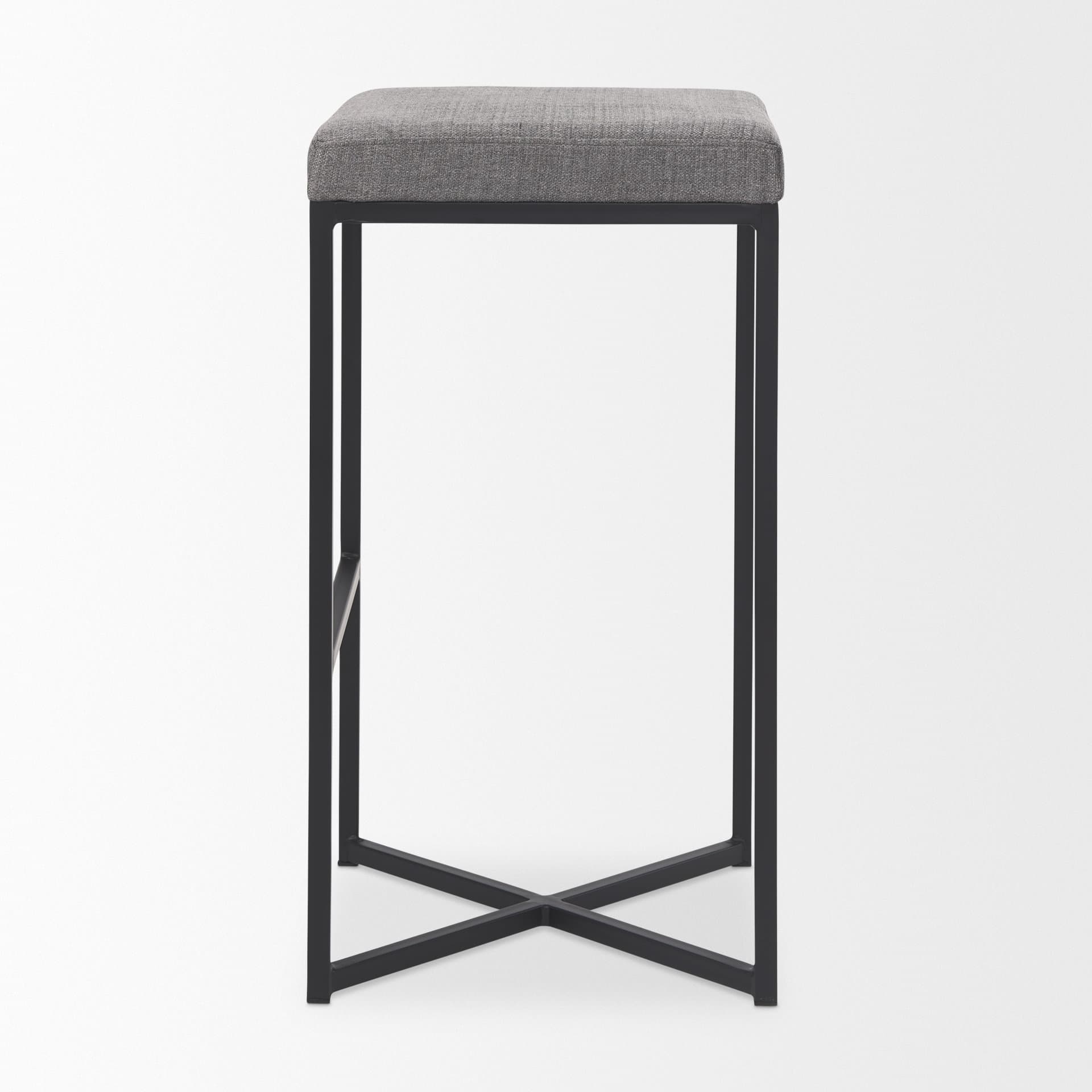 Frodo Backless 29.75in Seat Bar Stool | Gray Fabric w/ Black Iron — product photograph