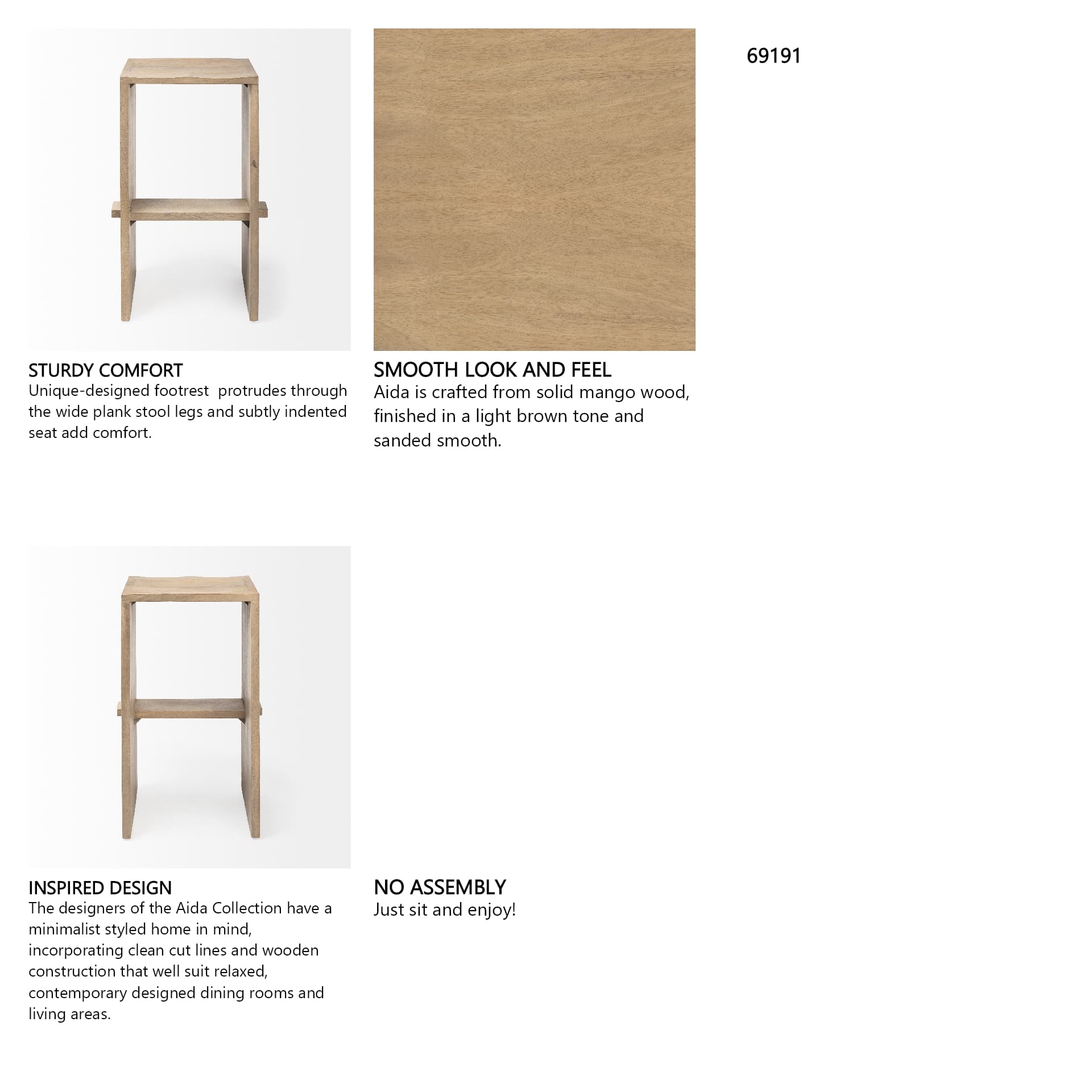 Aida Backless 30in Seat Bar Stool | Light Brown — product photograph