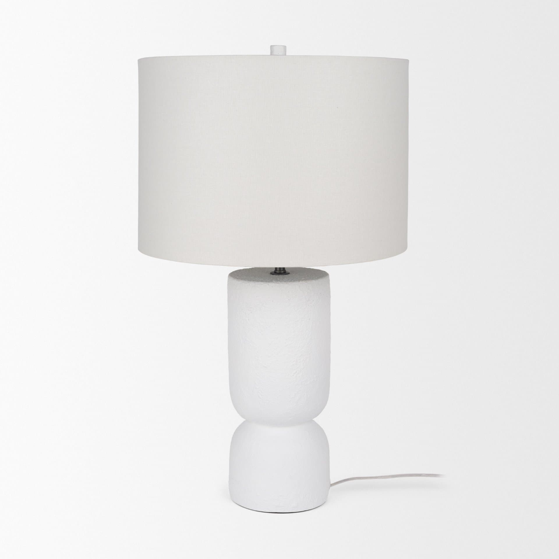 Everly 15.0L x 15.0W x 27.5H White Cement W/Beige Shade Table Lamp — product photograph