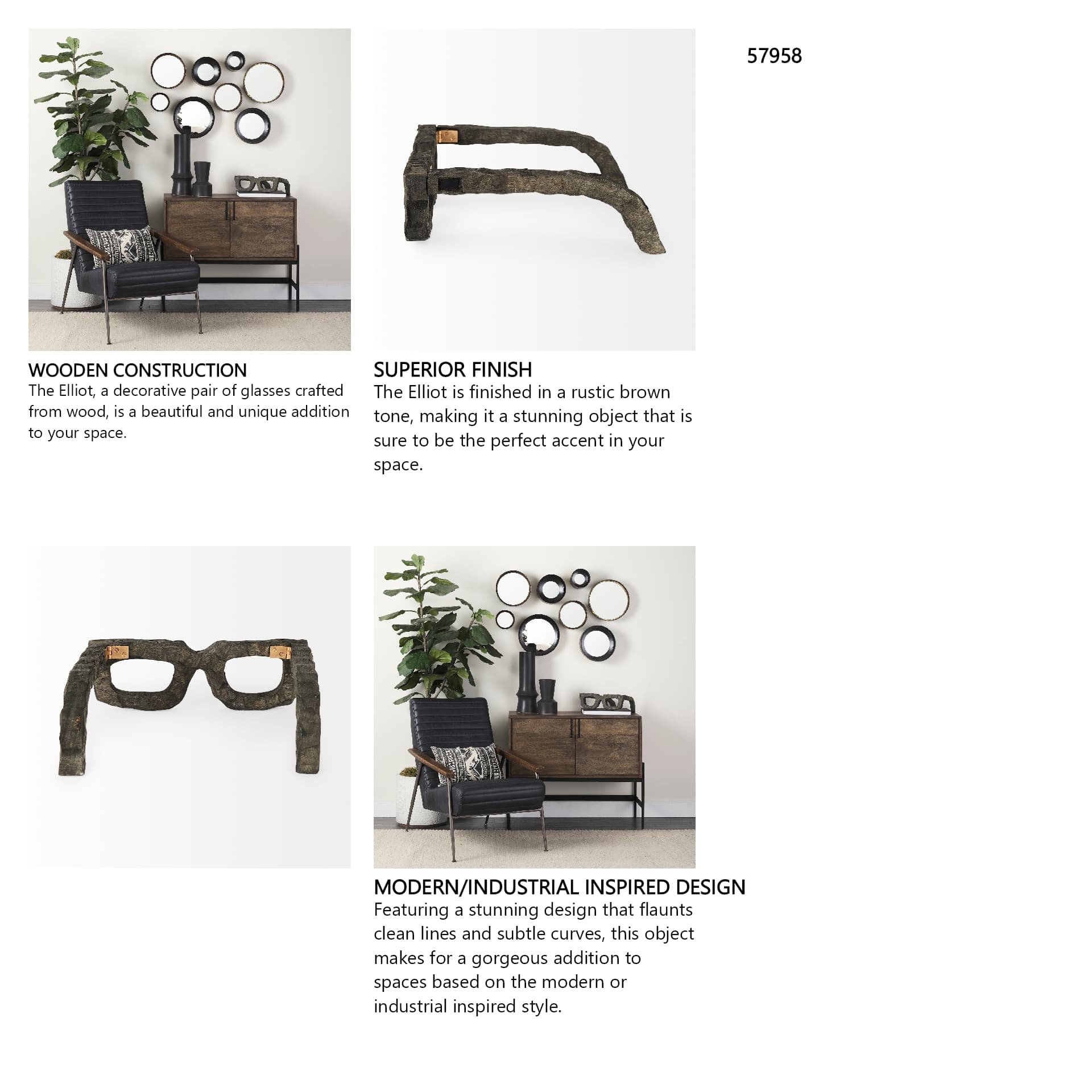 Elliot 13L x 14W Brown Wooden Eyeglasses — in a styled room