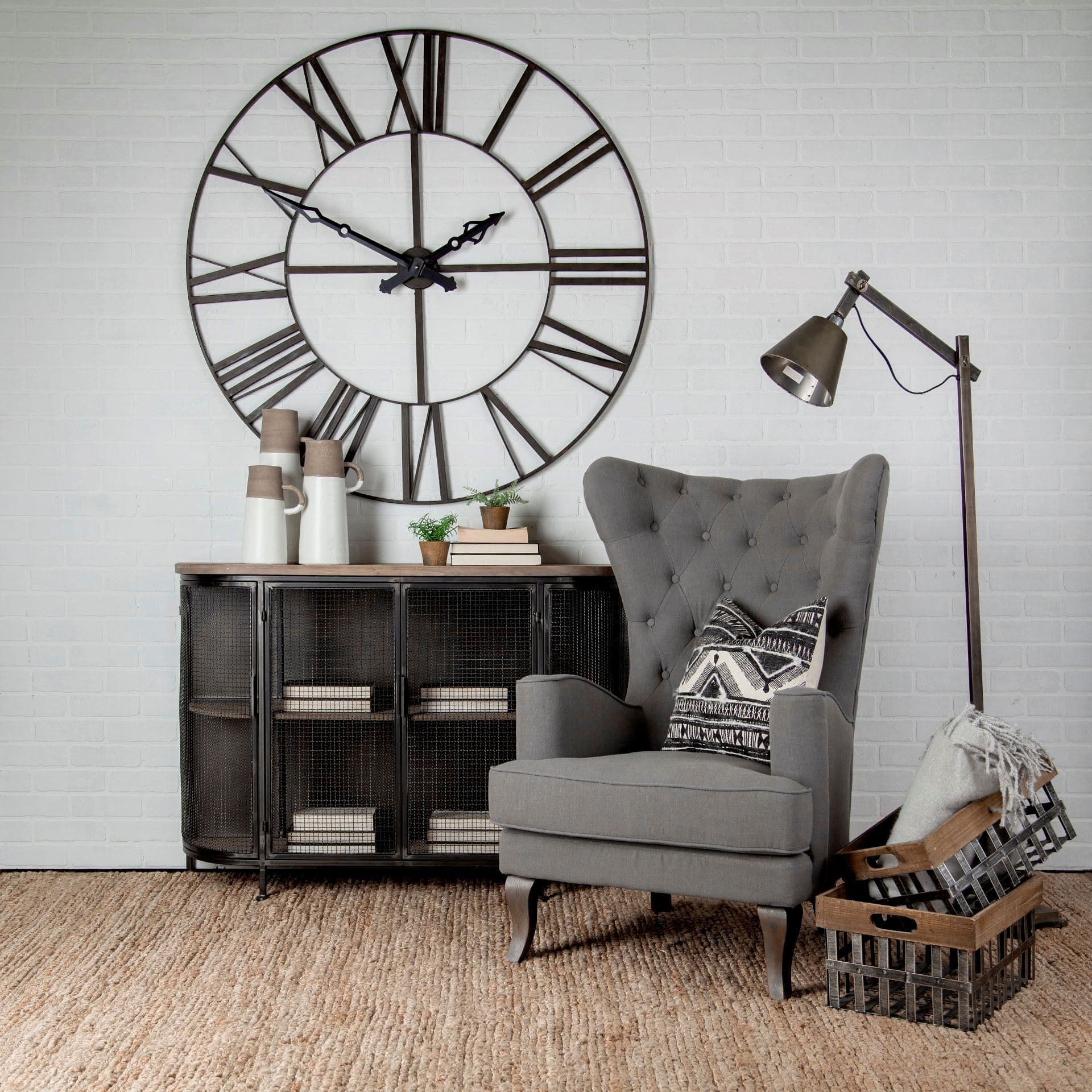 Chartrand Set of 2 Wood And Metal Open Crate Style Baskets — in a styled room