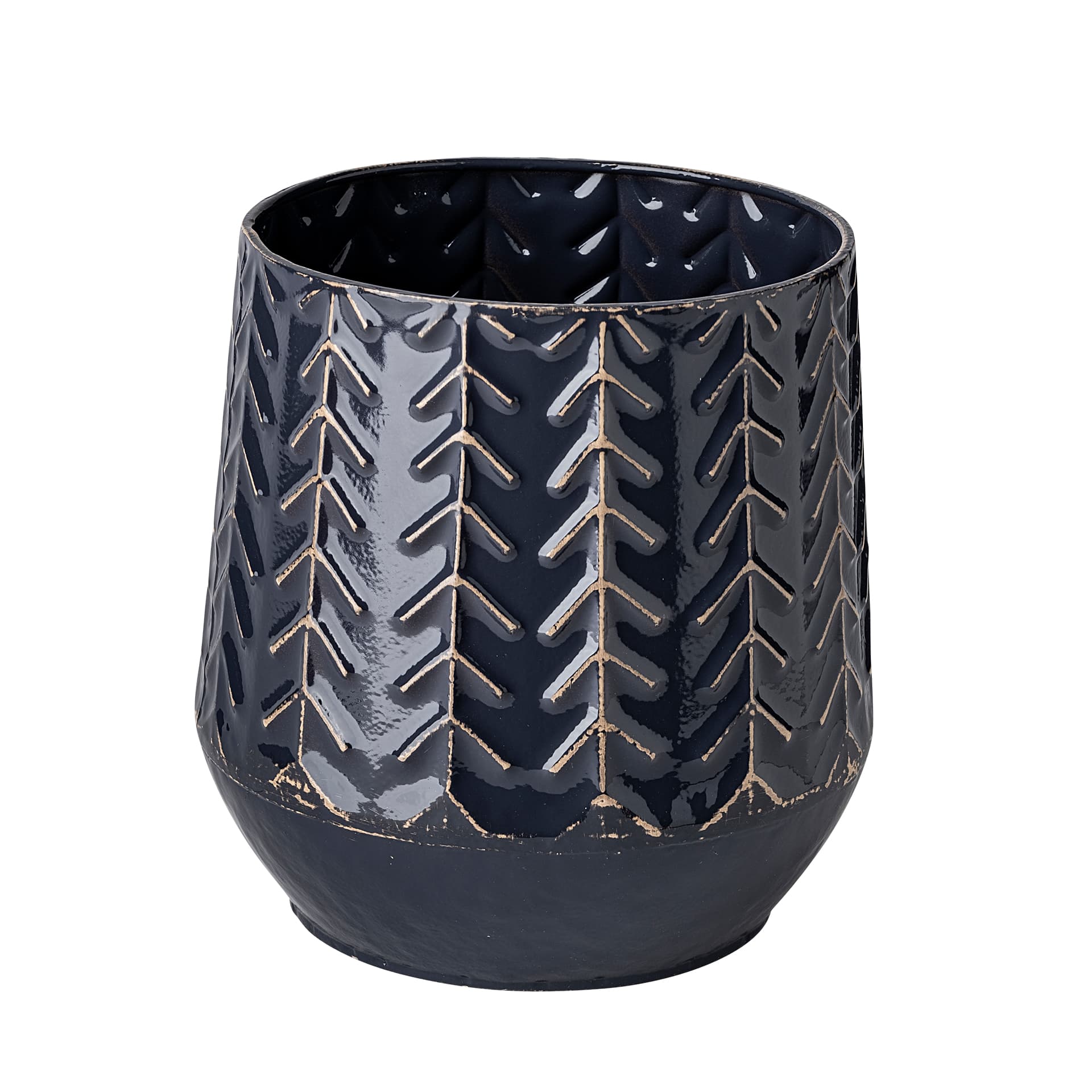Gemma I Metal Glossy Dark Blue Chevron Vase — product photograph