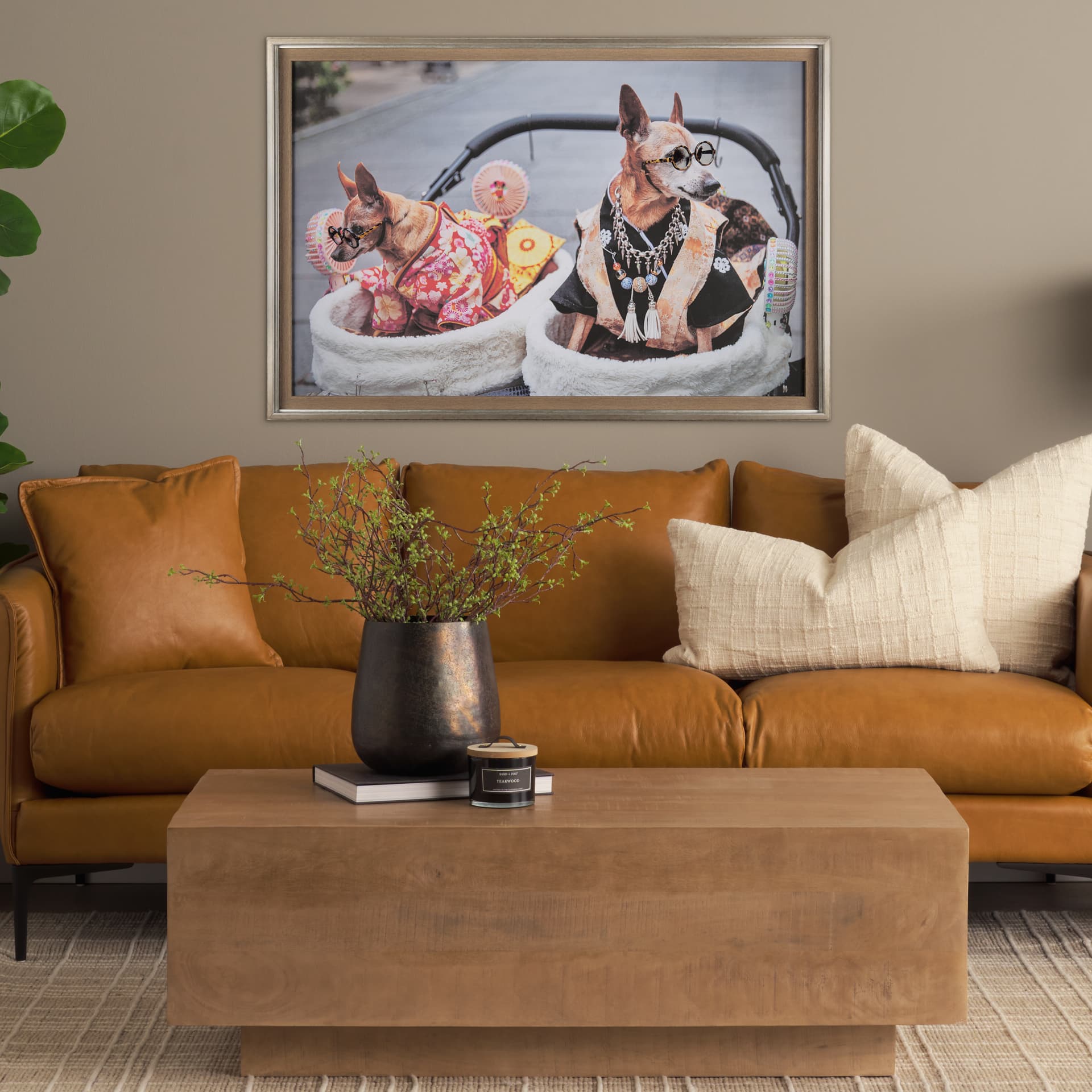 Clever Canines by Mercana Studio a Hand Embellished Textured Framed Photo Art Print Matted under Gla — in a styled room