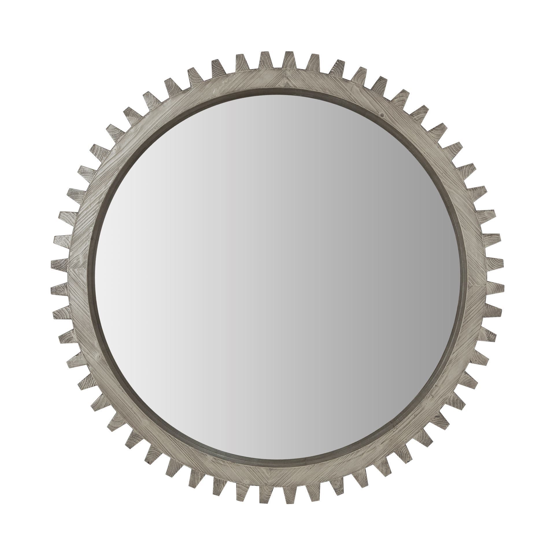 Cog Mirror 44" Round Gray Wood Frame Mirror — product photograph